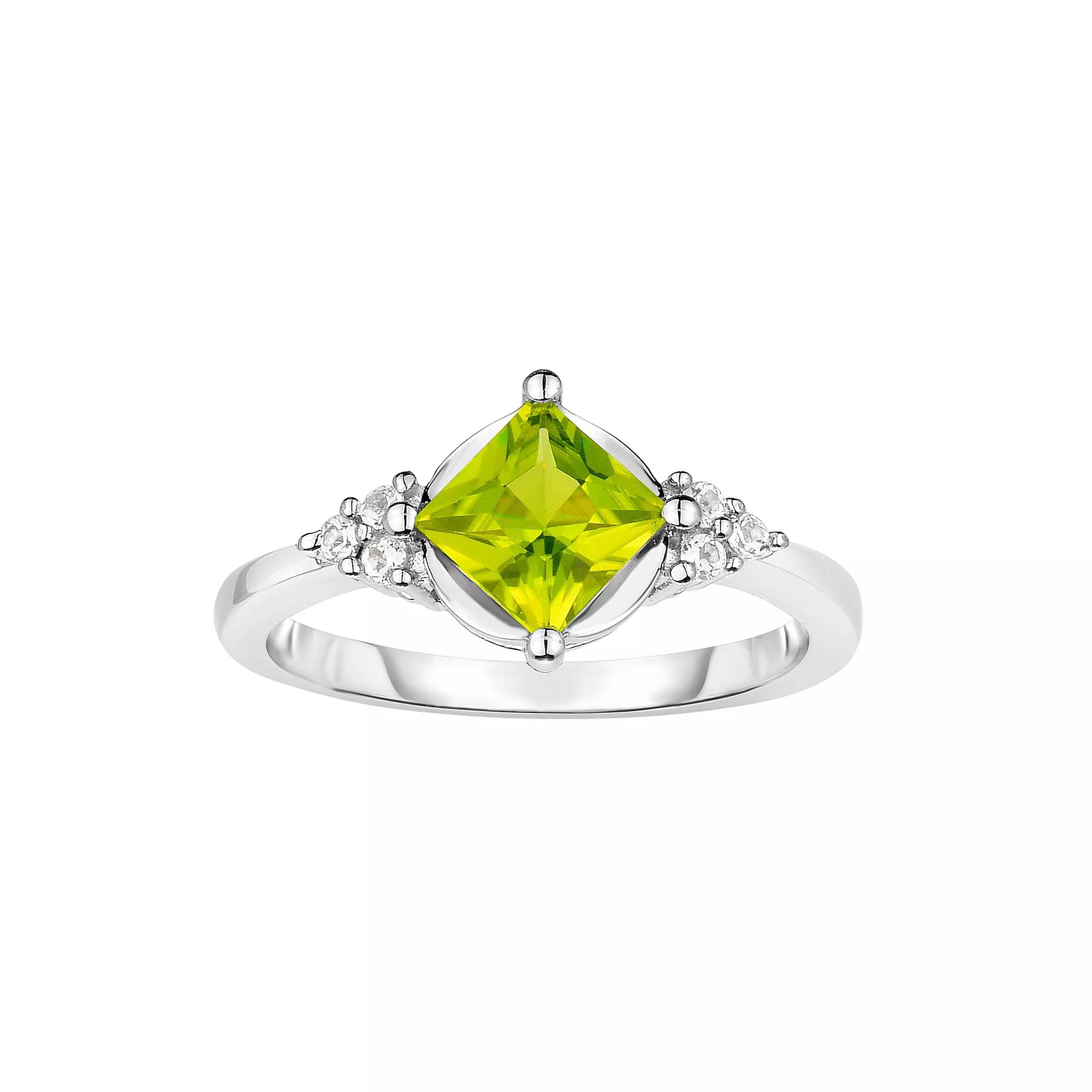 Oro Leoni Sterling Silver Peridot & White Topaz Ring, Women's,  Product Image