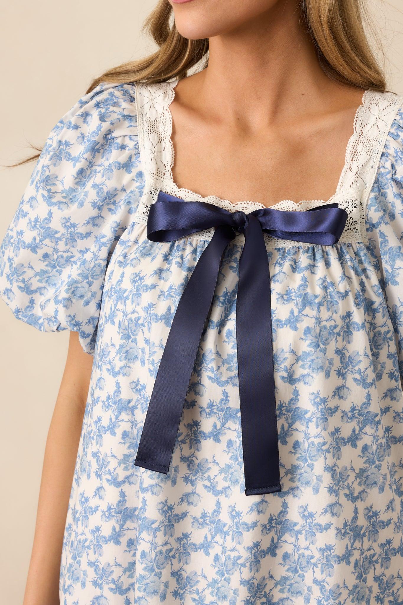 Frolic Through Fields Cotton Blue Floral Mini Dress Product Image
