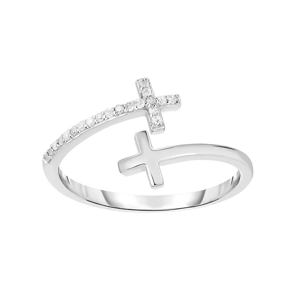 Sterling Silver 1/10 Carat T.W. Diamond Cross Bypass Ring, Women's,  Product Image