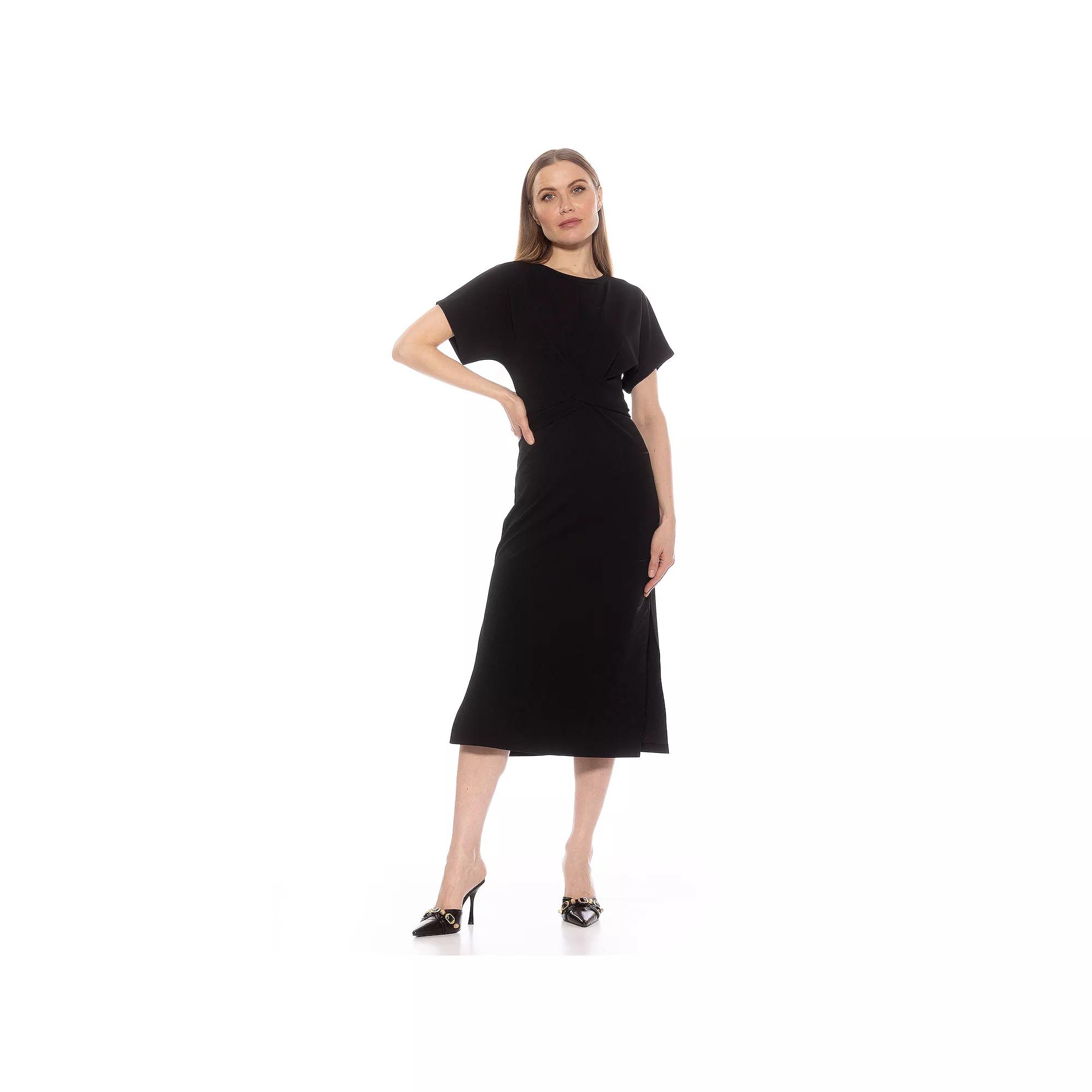 Women's ALEXIA ADMOR Cairo Boatneck Short Sleeve Sheath Dress, Size: Medium, Black Product Image