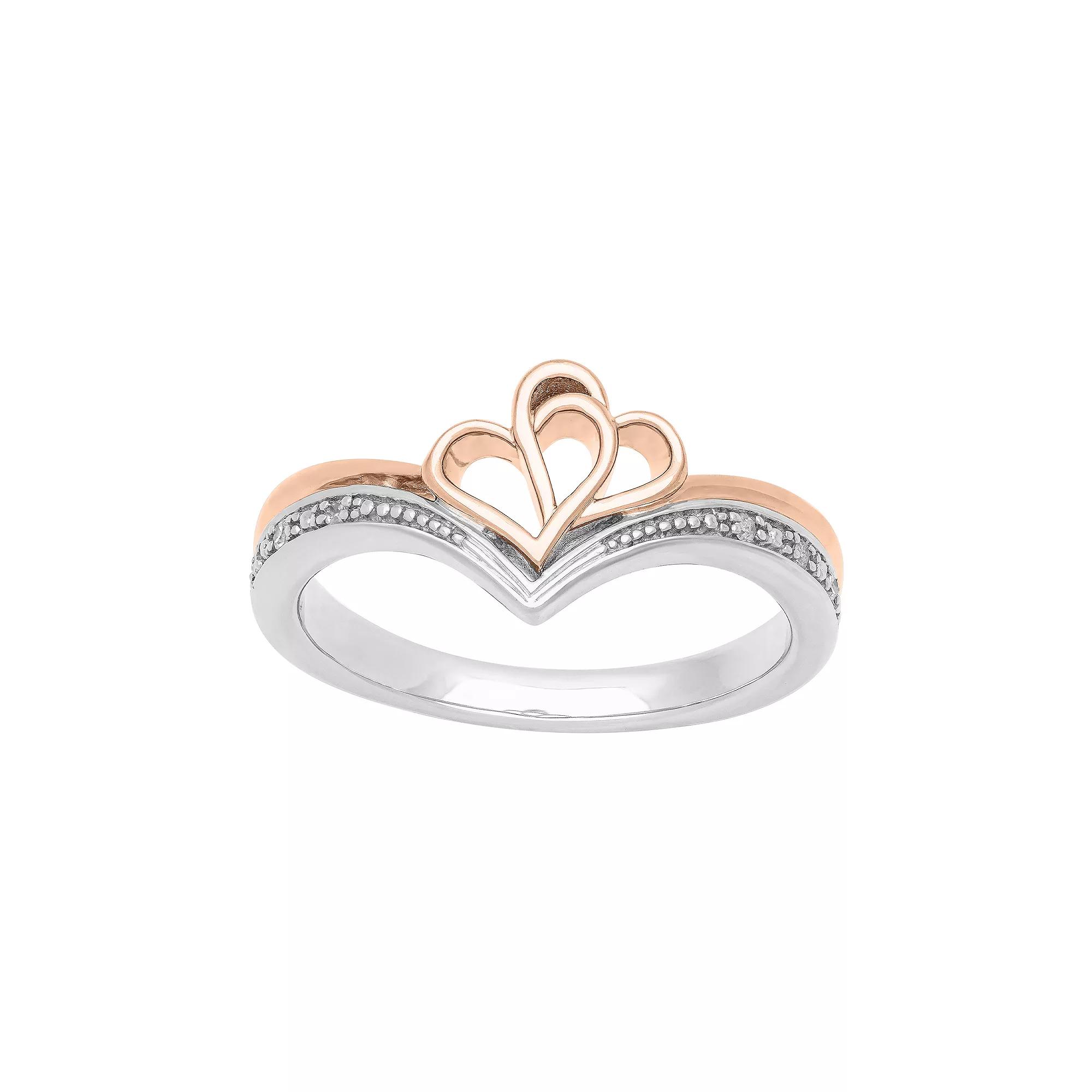 Love Always 18k Rose Gold Over Sterling Silver Diamond Accent Double Heart Promise Ring, Womens Two Tone Product Image