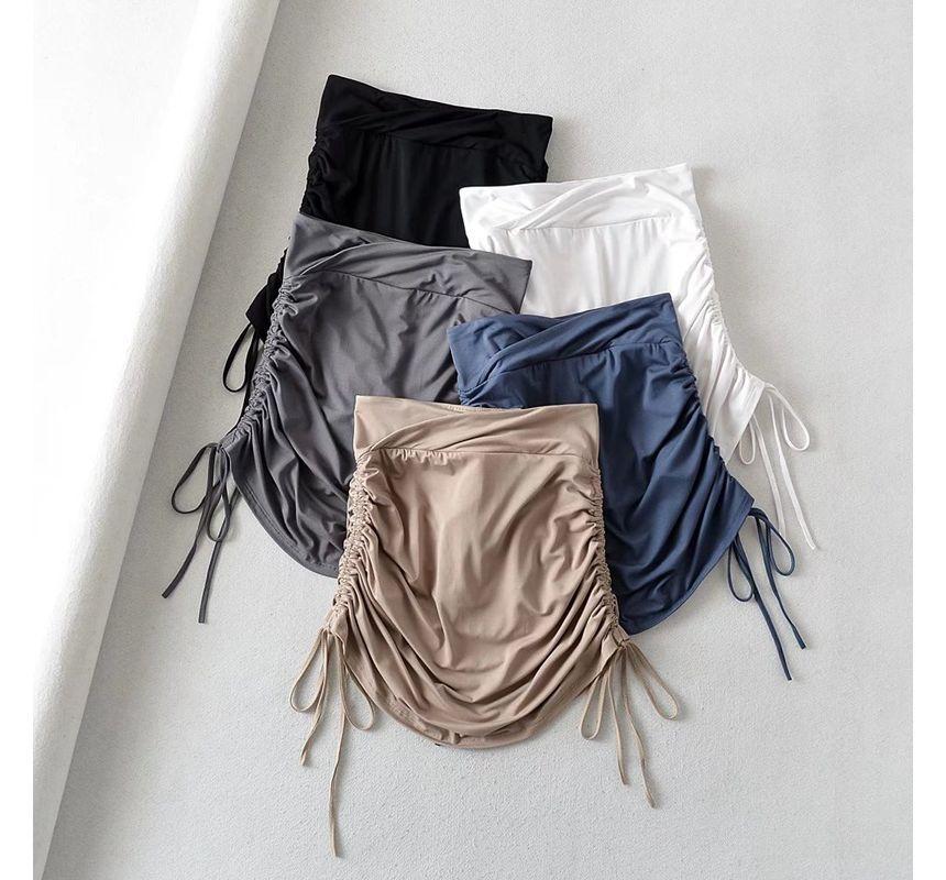 High Rise Plain Drawstring Mini Pencil Skirt Product Image