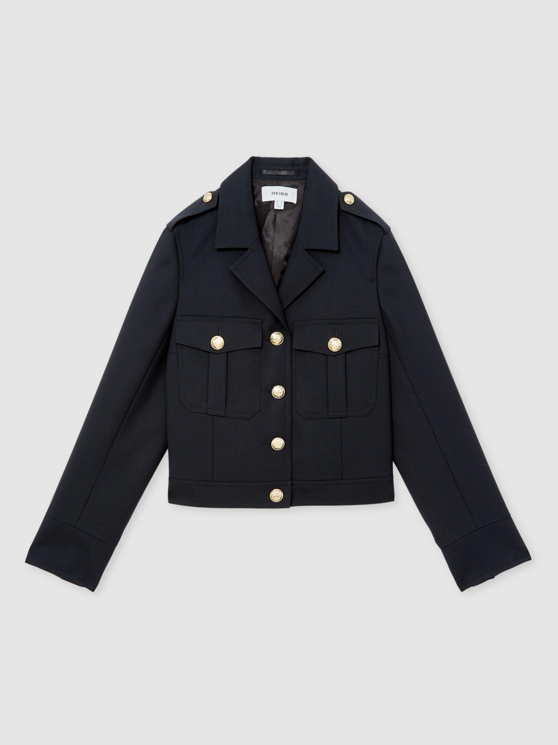 Wool Twin Pocket Cropped Jacket in Black Product Image