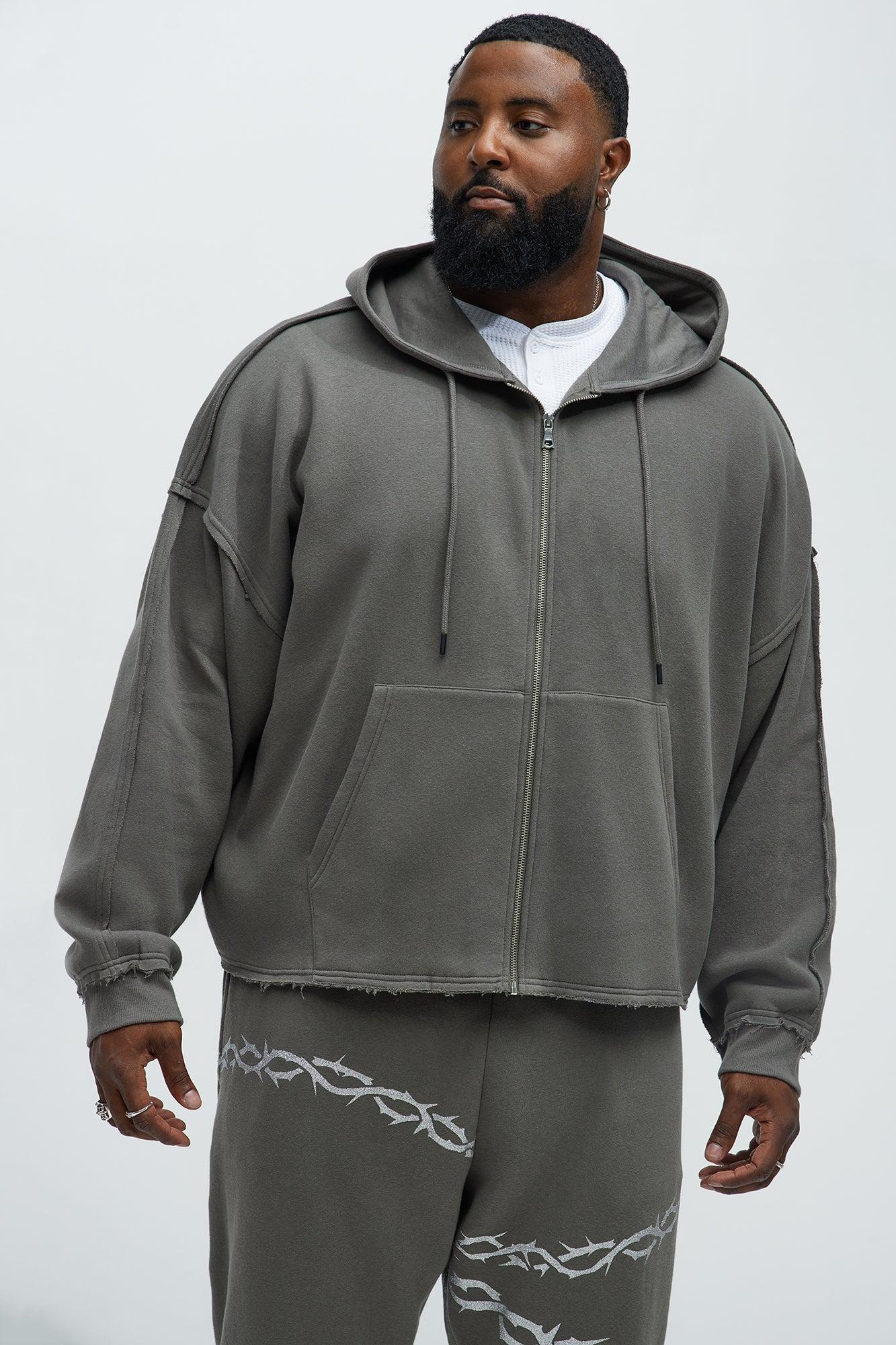 Tyson Oversized Cropped Zip Up Hoodie - Grey Product Image