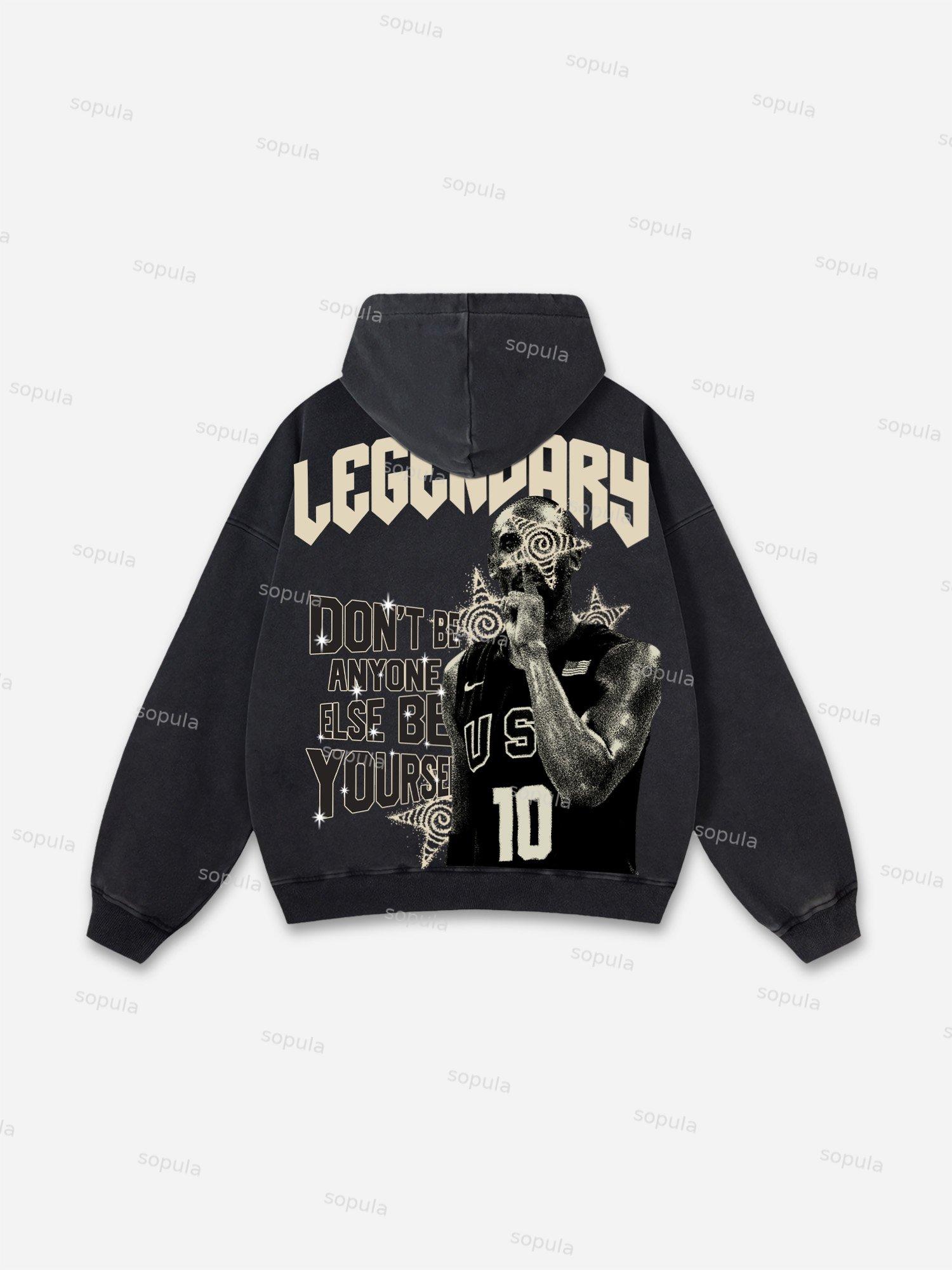 Vintage Pattern Print Acid Washed Oversized Hoodie Product Image