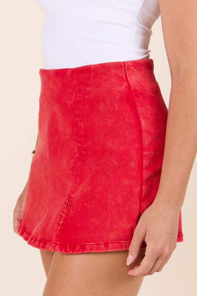 My Favorite Red Acid Wash Side Slit Denim Skort SALE Product Image