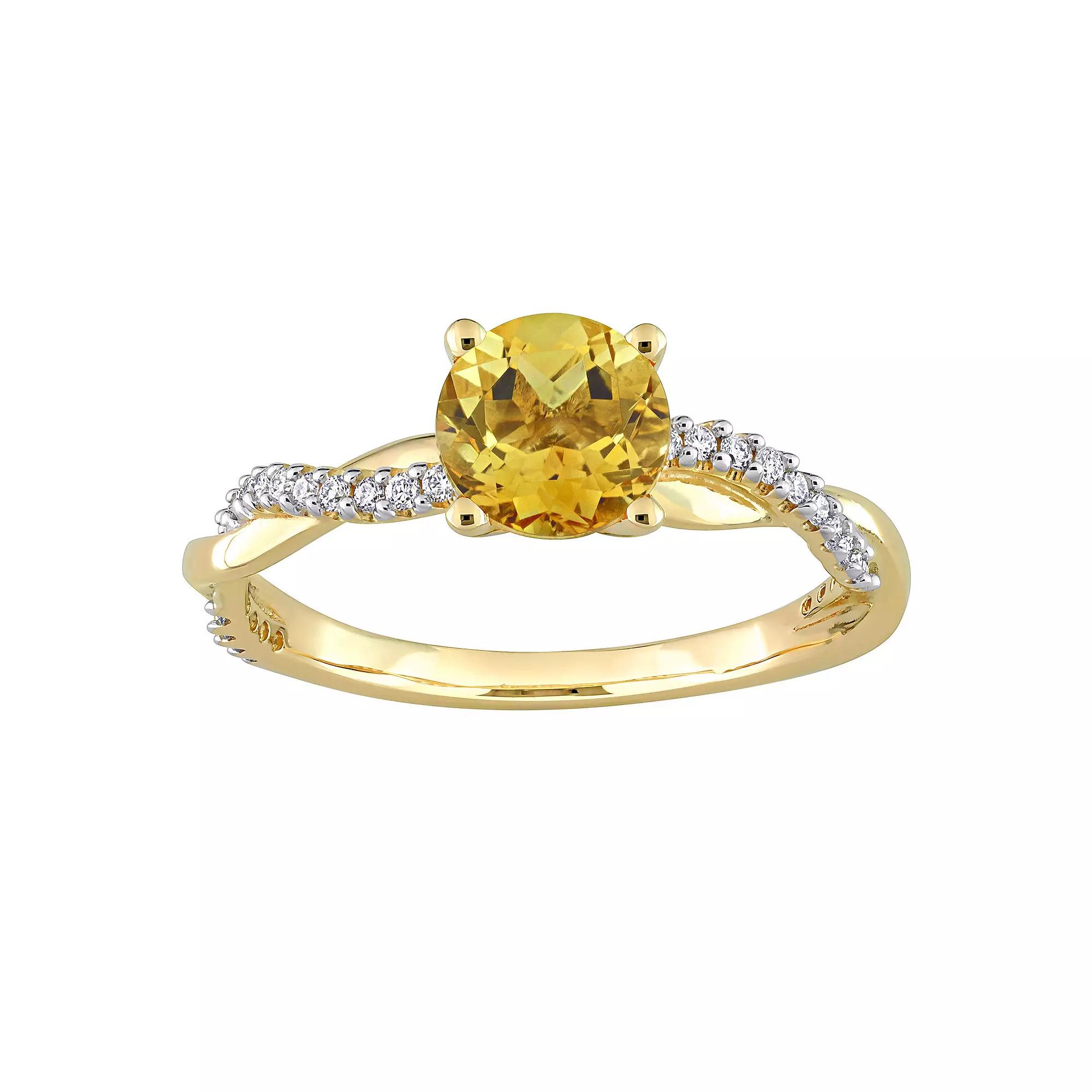 Stella Grace 14k Gold Citrine & 1/6 Carat T.W. Diamond Crossover Engagement Ring, Women's, Size: 8.50 Product Image