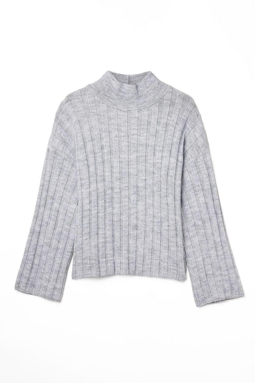 Turtle Neck Knitted Wide Rib Sweater Product Image