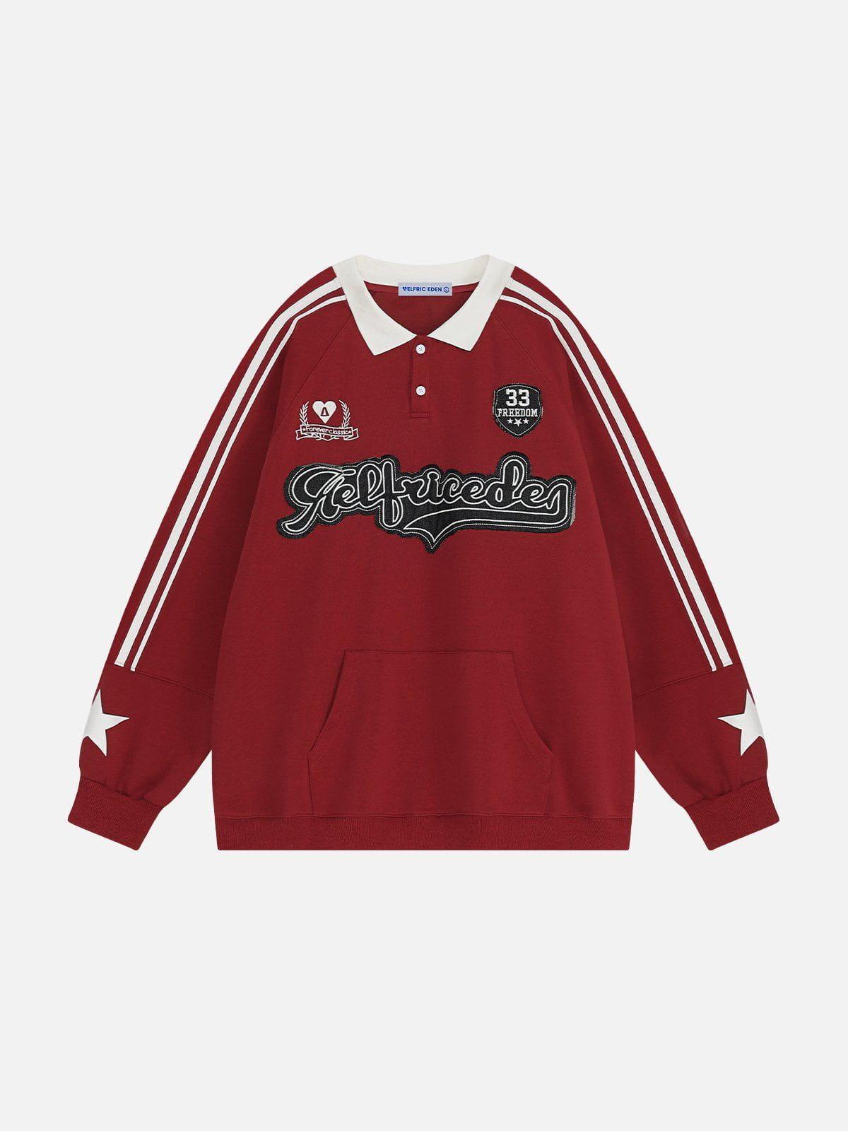 Aelfric Eden Applique Embroidery Polo Sweatshirt Product Image