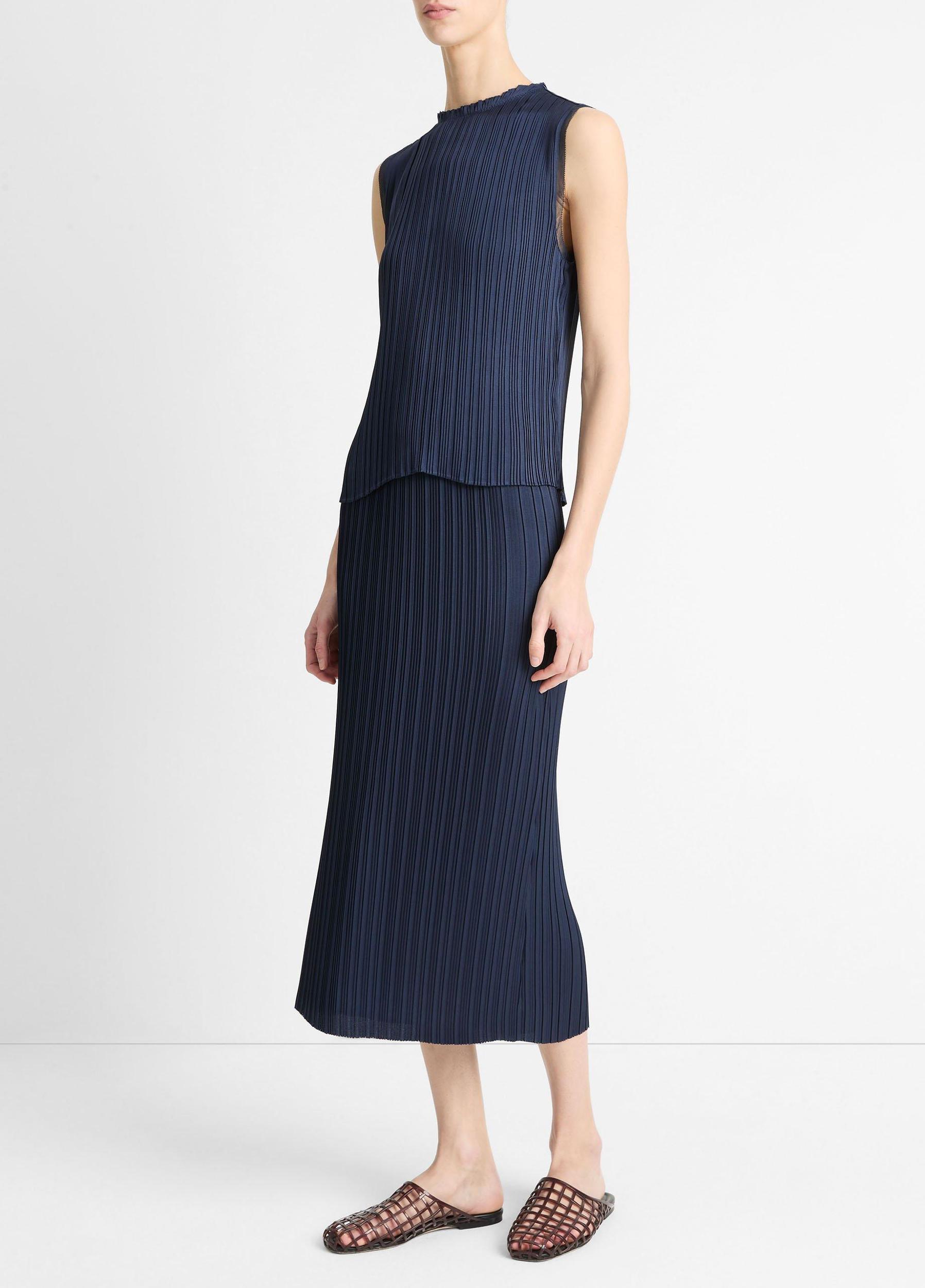 Pleated Satin Straight Pull-On Skirt Product Image