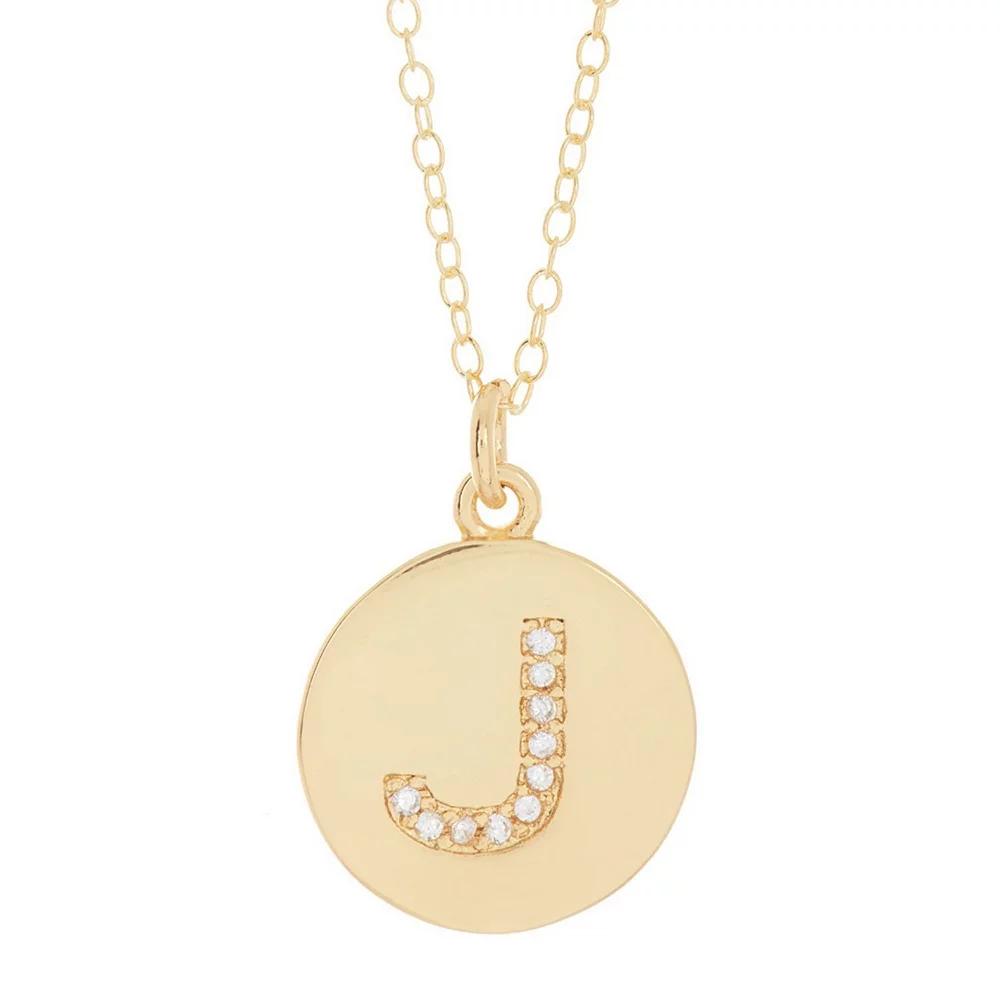 Adornia 14k Gold Plated Cubic Zirconia Engraved Letter Disc Pendant Necklace, Womens Gold Tone N Product Image