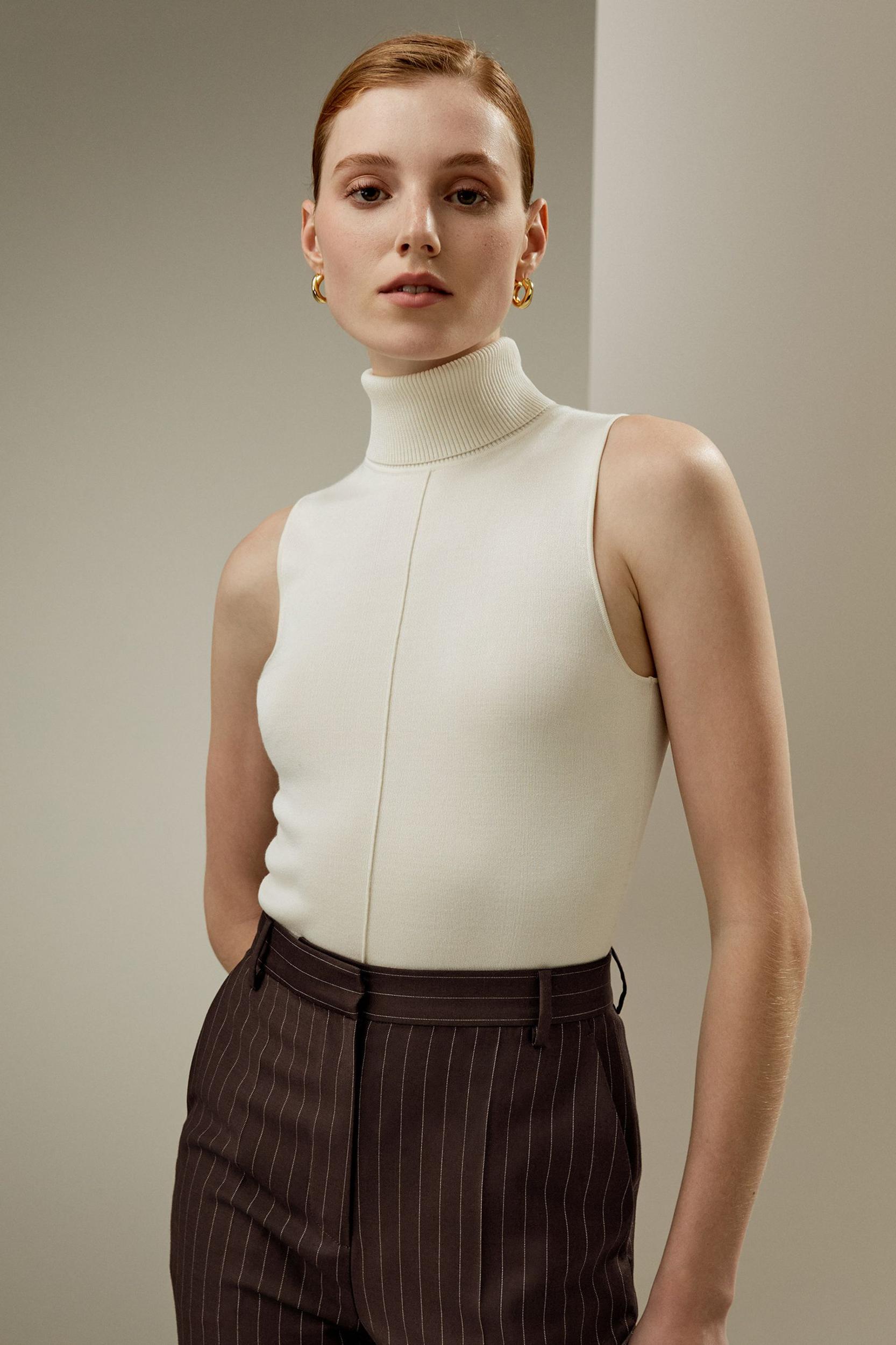 Silk Knitted Turtleneck Sleeveless Top Product Image