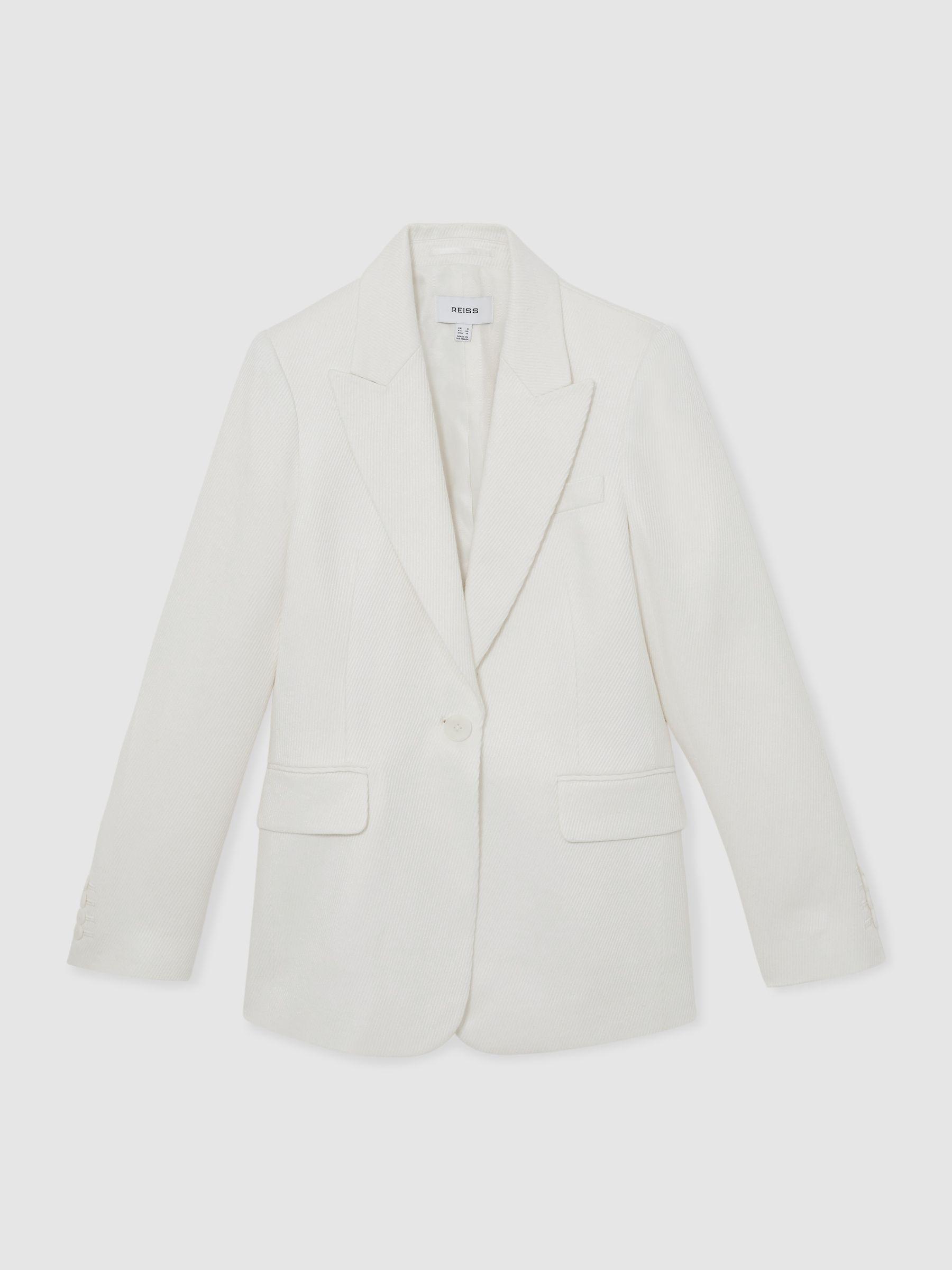 Linen-Blend Single-Breasted Suit Jacket in White Product Image