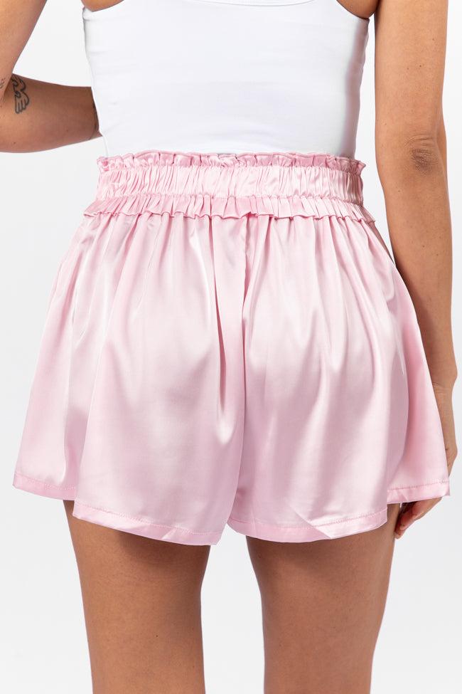 Early Riser Pale Pink Satin Pajama Shorts FINAL SALE Product Image