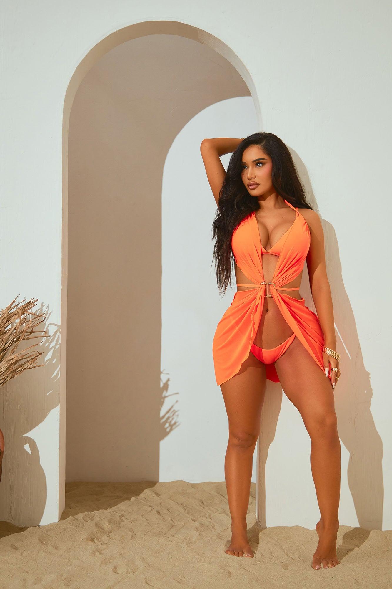 Balmy Beach Days 3 Piece Bikini Set - Neon Orange Product Image
