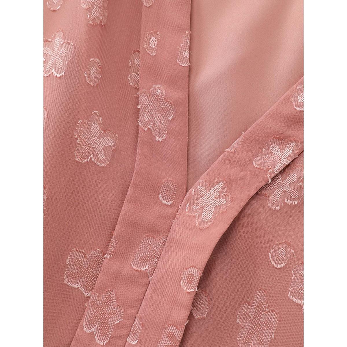 Plus Size Floral Textured Layered Sleeve Sheer Mini Dress DustyPink Women Texture Flat collar with V-notch Three Quarter Length Sleeve Curvy BloomChic 22-24/3X Product Image