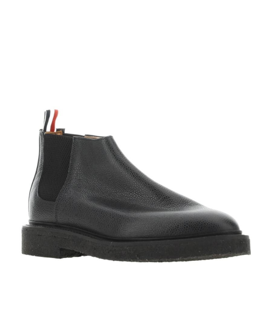 THOM BROWNE Leather Mid-top Chelsea Boots In Black Product Image