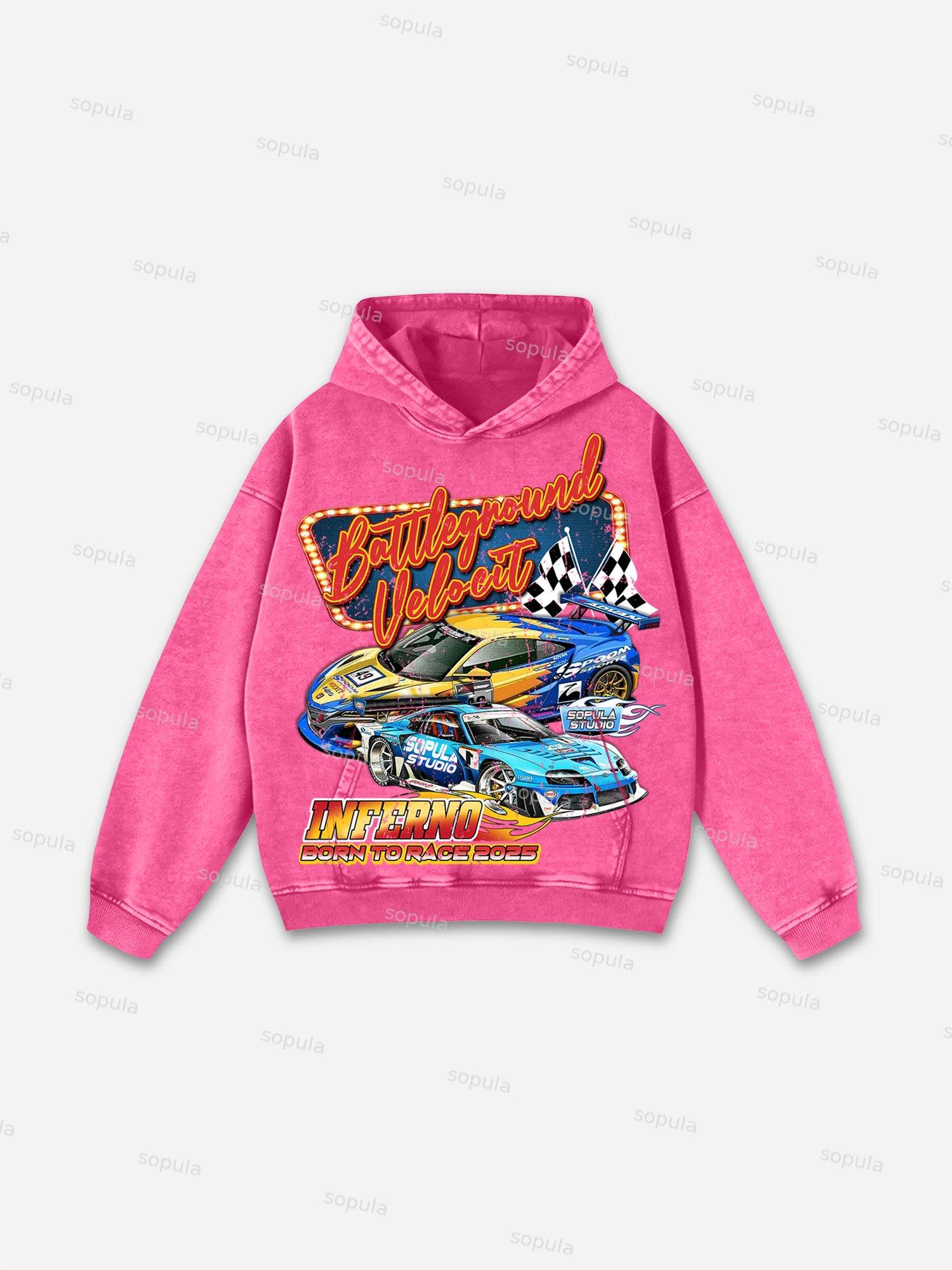 Racing Battleground Print Washed Hoodie Product Image