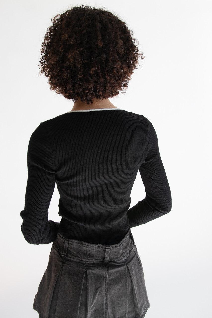 Tie Neck Ribbed Sweater Product Image