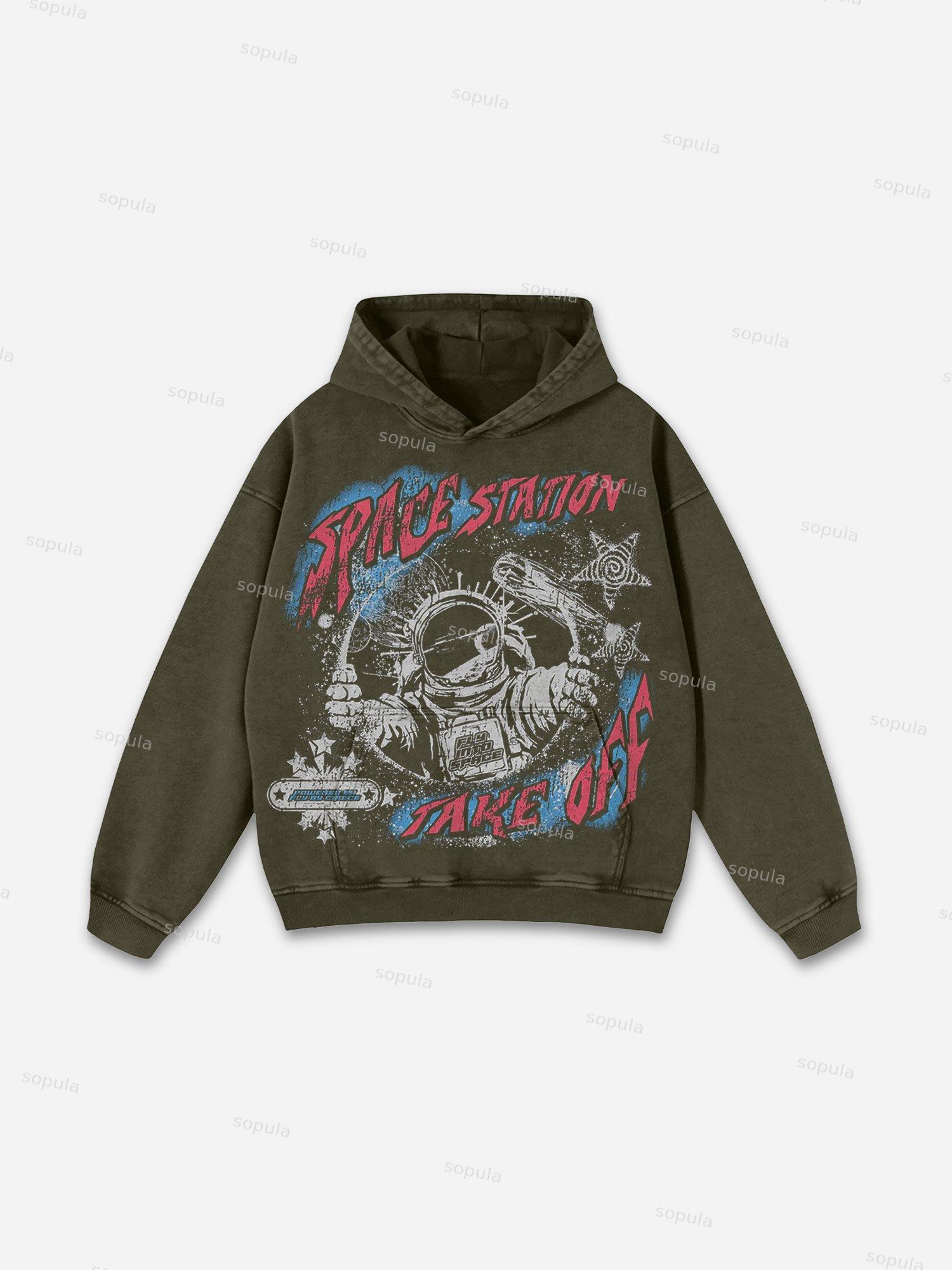 Fly By Choice X Spacestation Graphic Print Acid Wash Hoodie Product Image