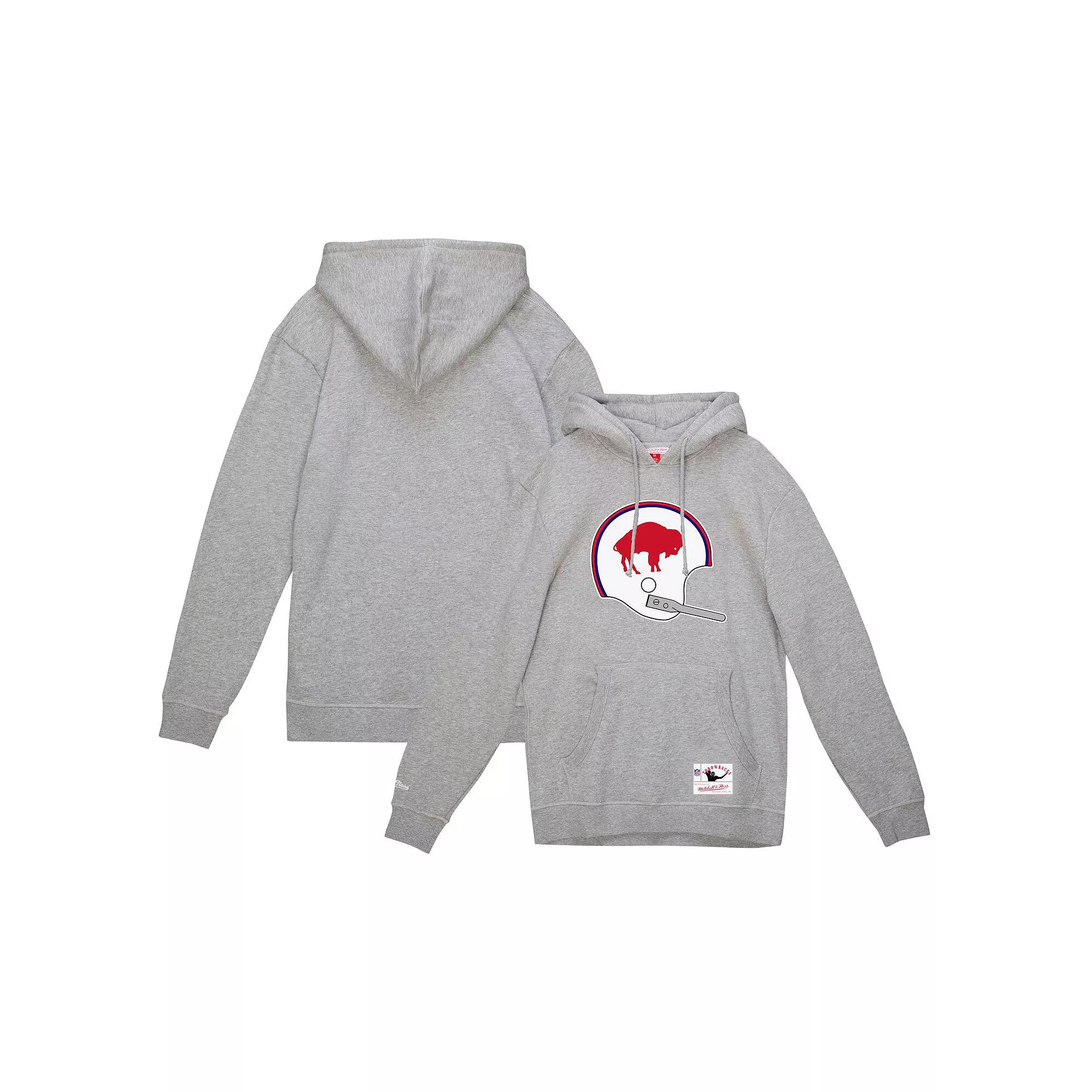 Men's Mitchell & Ness Heather Gray Buffalo Bills Helmet Logo Vintage Pullover Hoodie, Size: Large, Grey Product Image