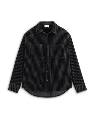 Flocked Velvet Striped Shirt Product Image