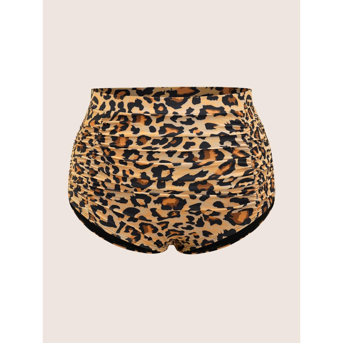 Plus Size Leopard Print High Rise Ruched Swim Bottom Women's Swimwear Leopard Beach Gathered High stretch Skinny High Rise Curve Swim Bottoms BloomChic 14-16/1X Product Image