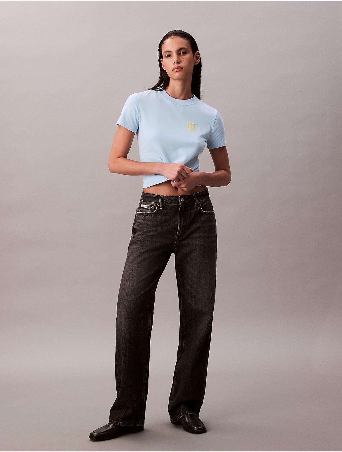 Calvin Klein Womens Square Logo Graphic Slim T-Shirt - Blue Product Image