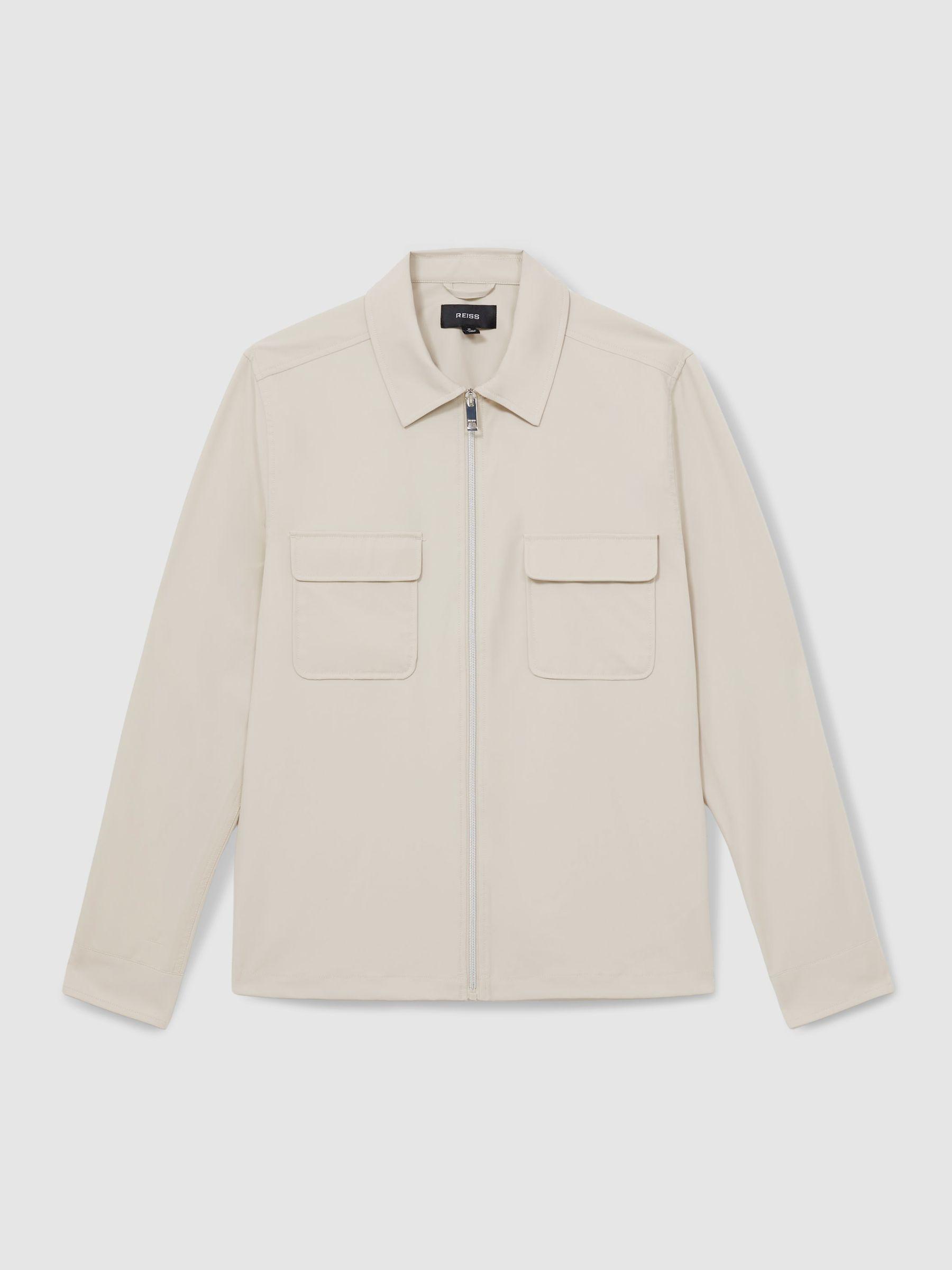 Technical Zip-Through Overshirt in Stone Product Image