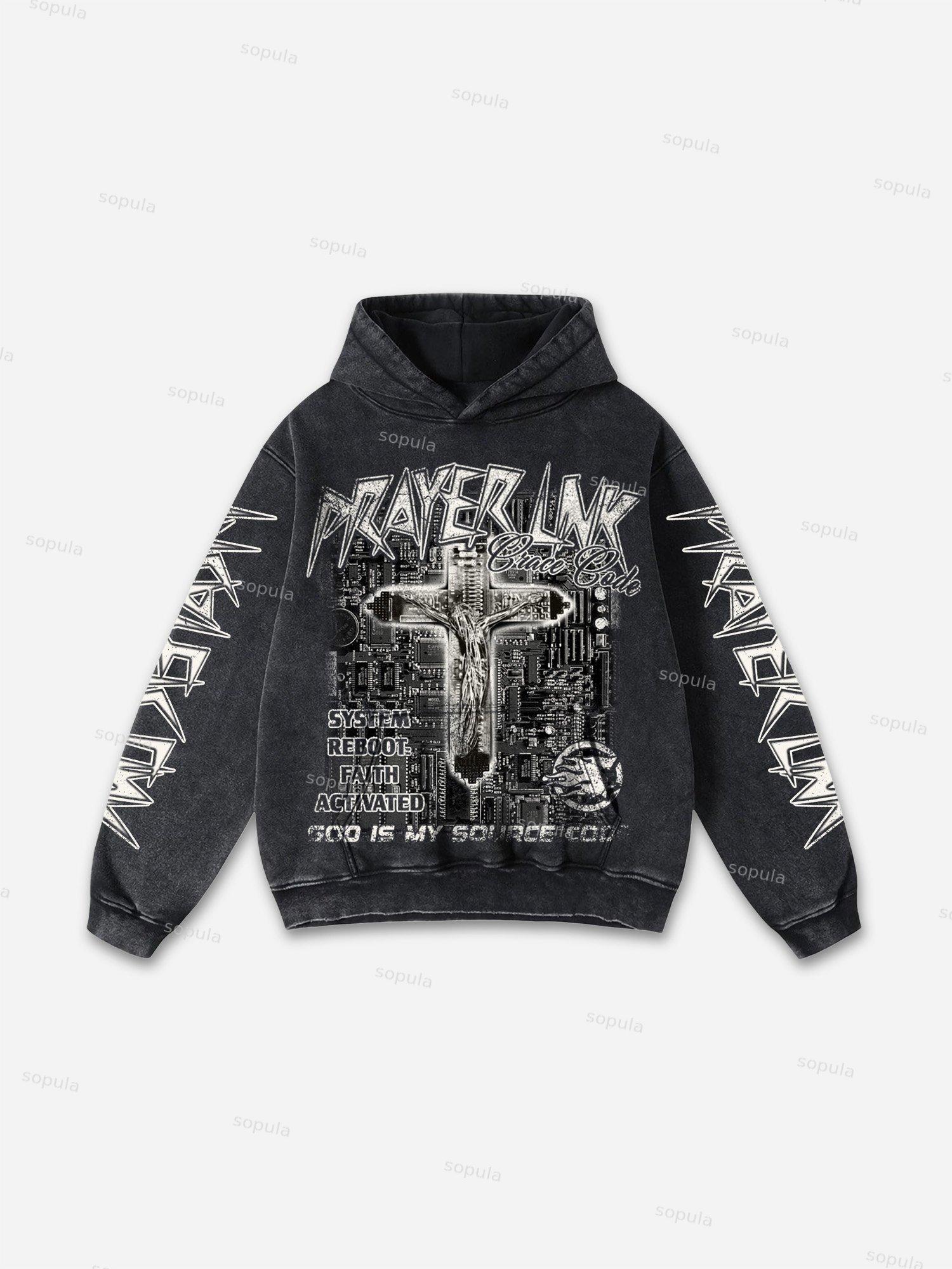 Connecting With God Religion Old Vintage Graphic Acid Wash Hoodie Product Image