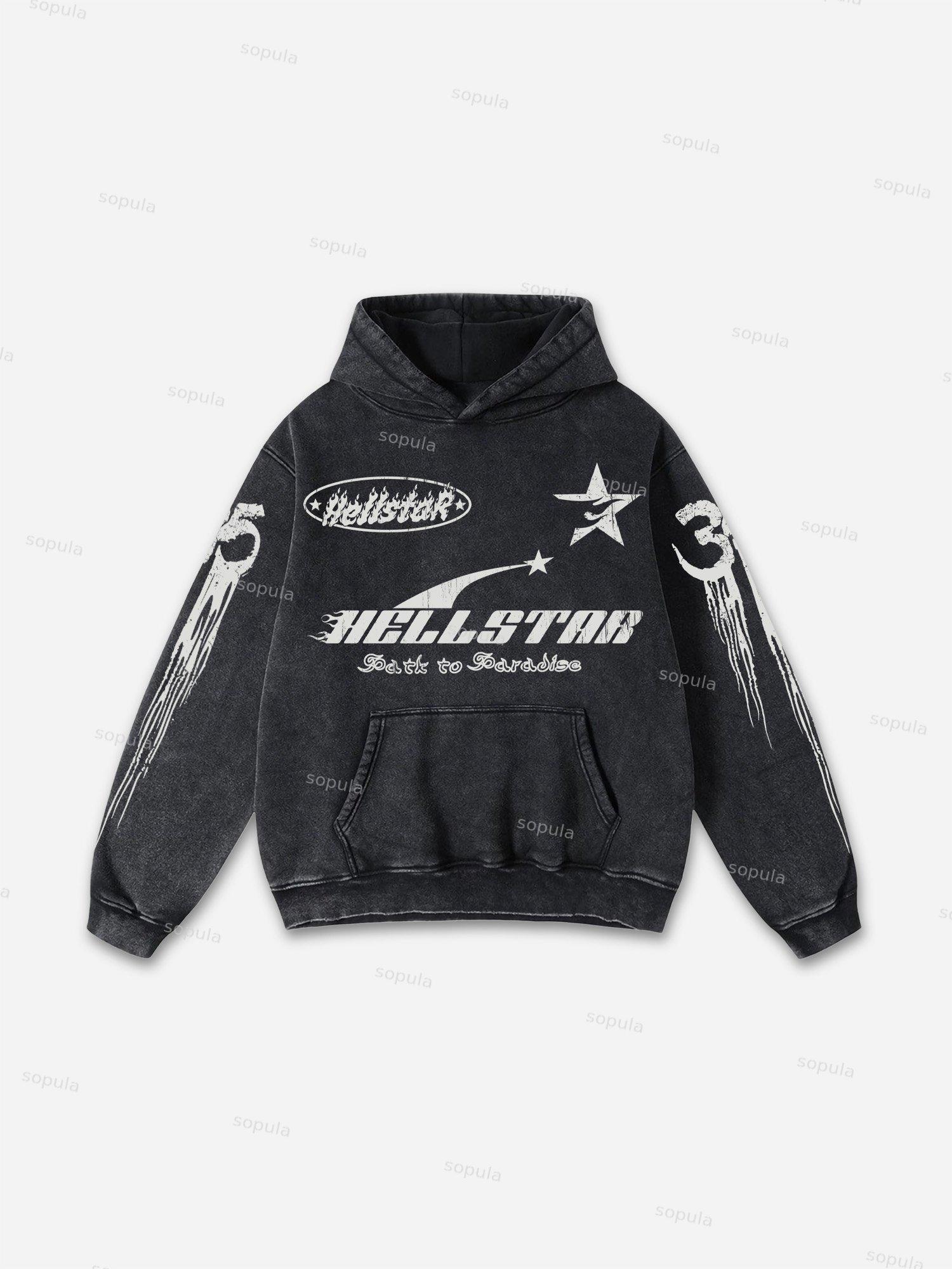 Vintage Hell Star Graphic Acid Washed Oversized Hoodie Product Image