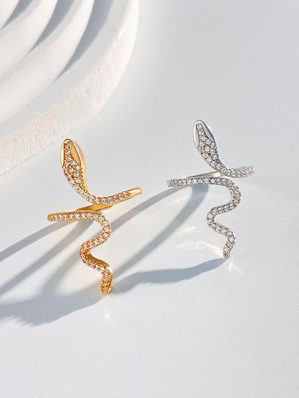 Rhinestone Snake Shape Solid Color Rings Accessories Product Image