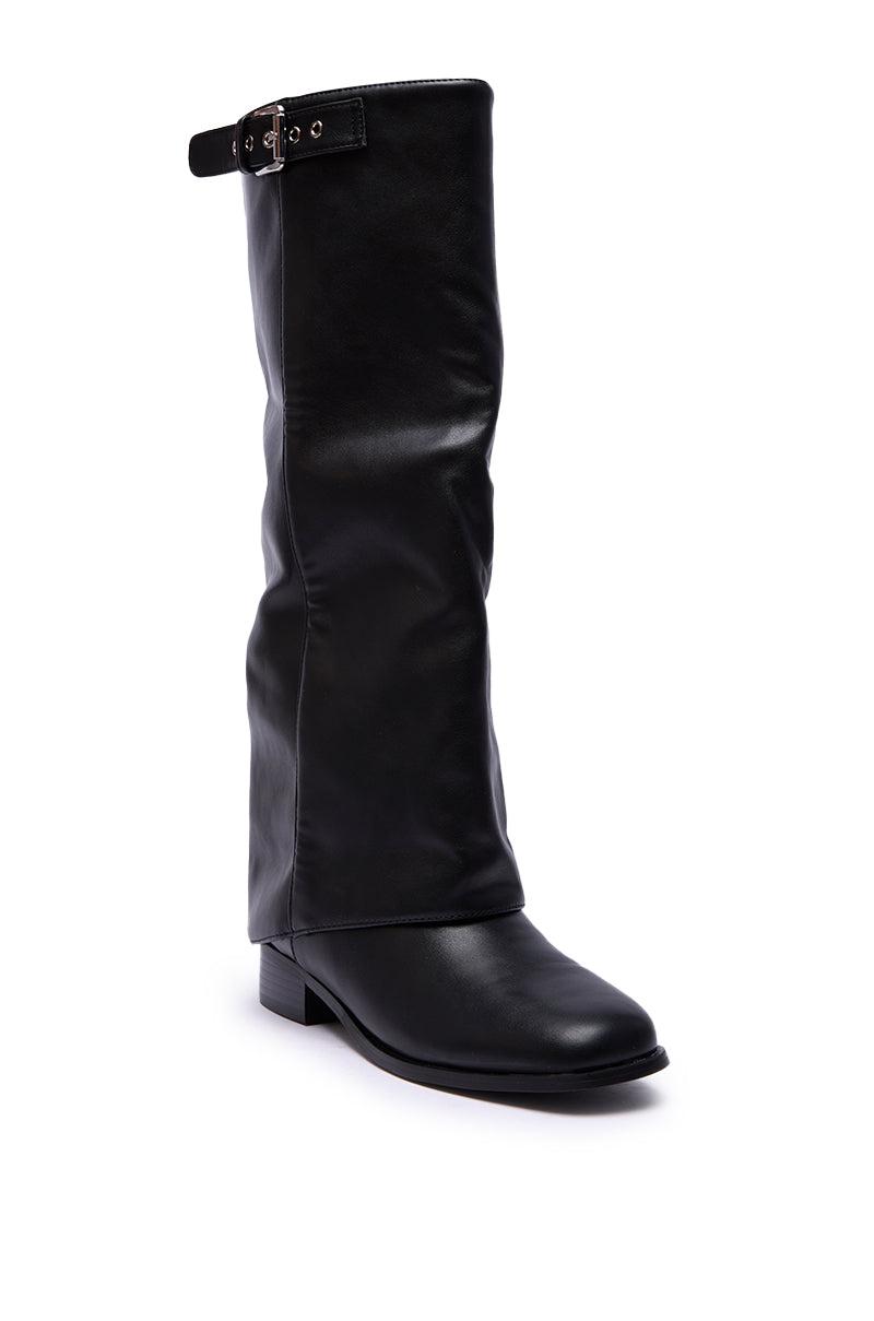 AZALEA WANG BRONTE BLACK FLAT KNEE HIGH RIDING BOOT Product Image