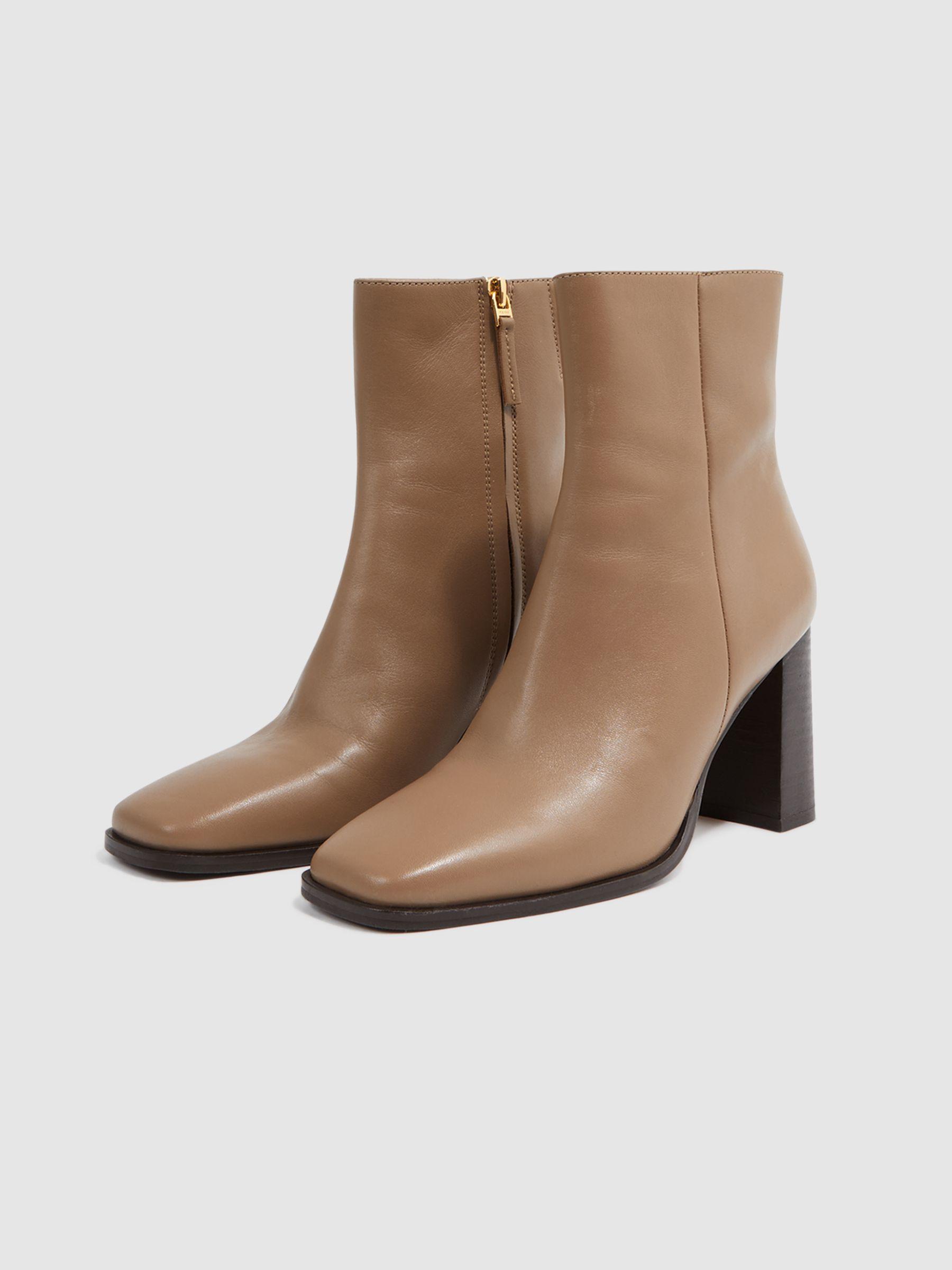 Square Toe Block Heel Boots in Camel Product Image