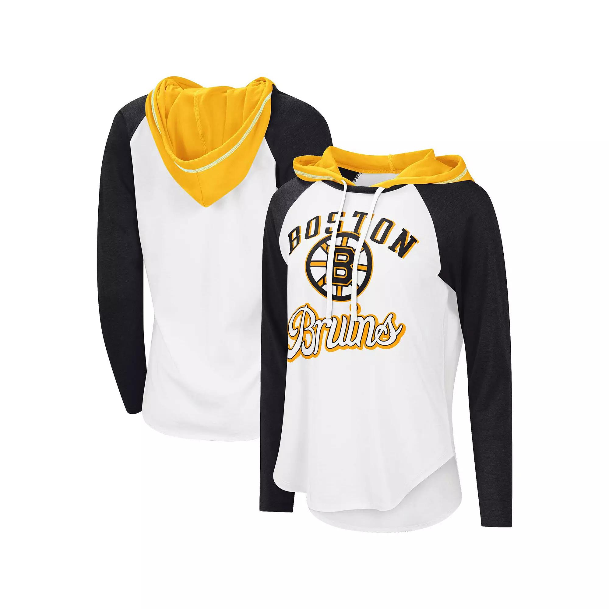 Women's G-III Sports by Carl Banks White/Black Boston Bruins MVP Raglan Hoodie T-Shirt, Size: Medium Product Image