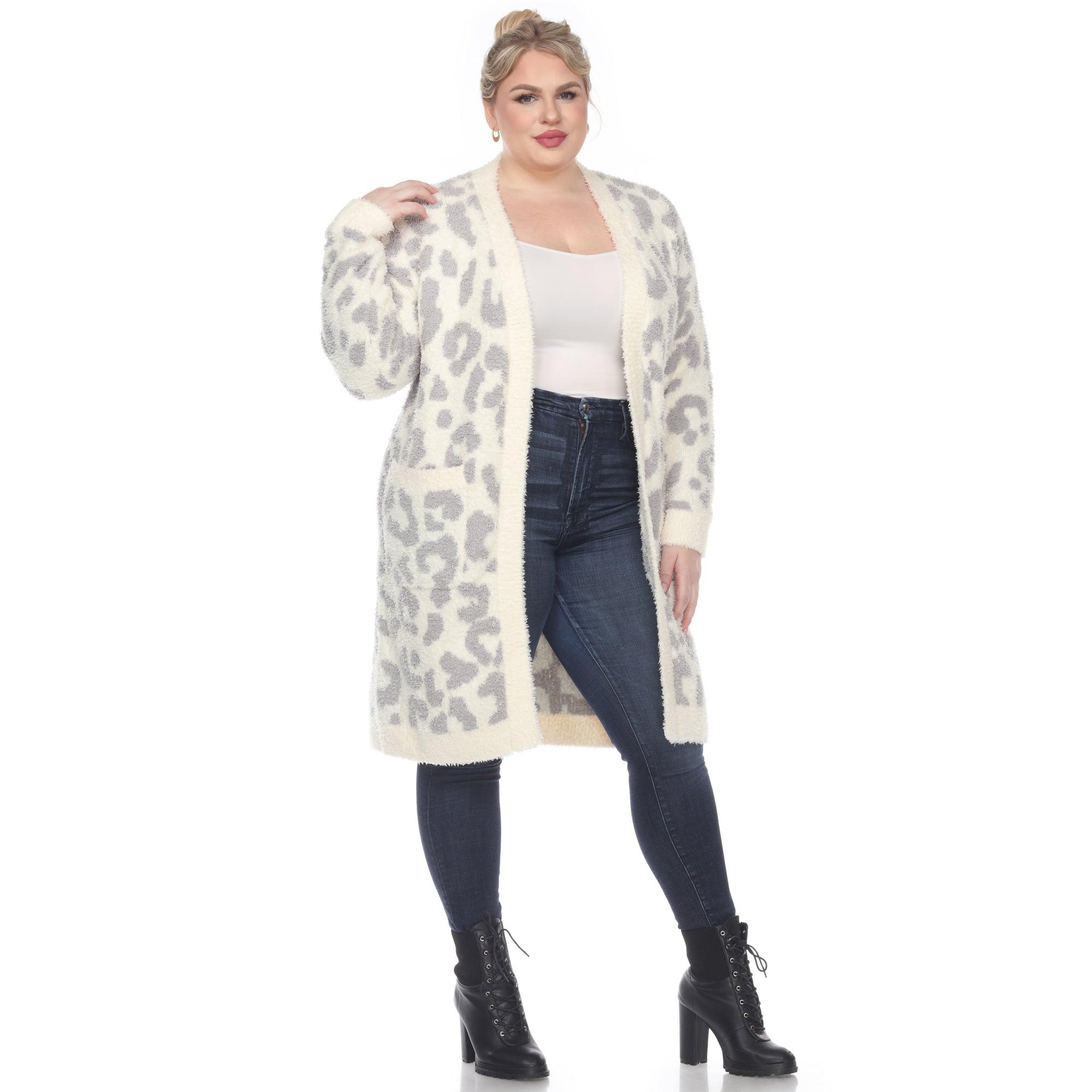 Leopard Print Open Front Sherpa Coat - Plus Product Image