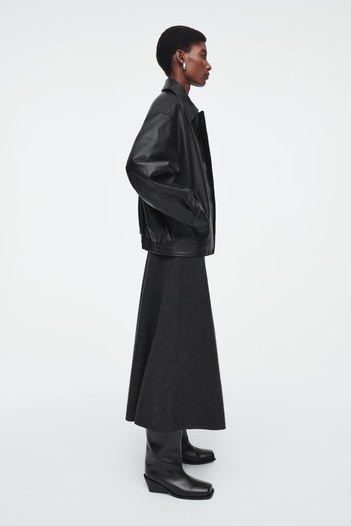 OVERSIZED COLLARED LEATHER JACKET Product Image