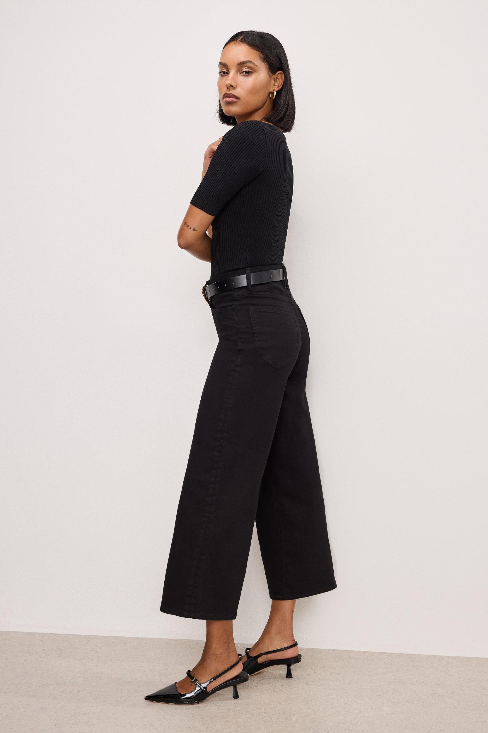 GOOD WAIST CROPPED PALAZZO NEVER FADE JEANS | BLACK001 Product Image