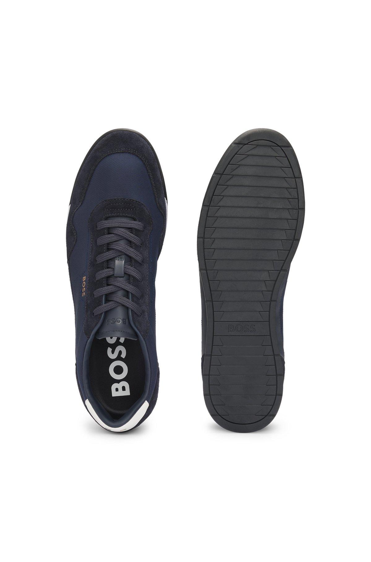 Mixed-material lace-up trainers with suede trims Product Image