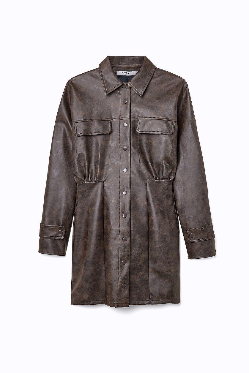 Washed Faux Leather Mini Dress Product Image