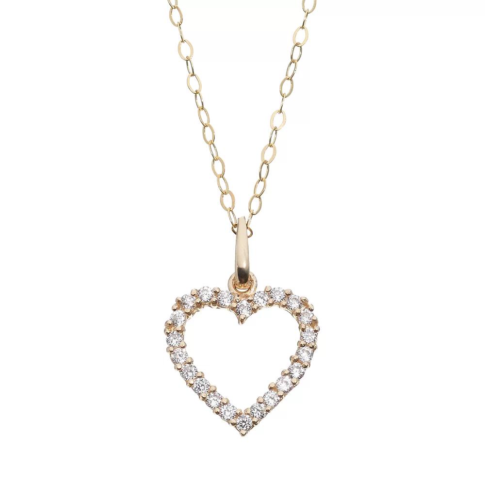 Cubic Zirconia 10k Gold Heart Pendant Necklace, Women's, Size: 18" Product Image