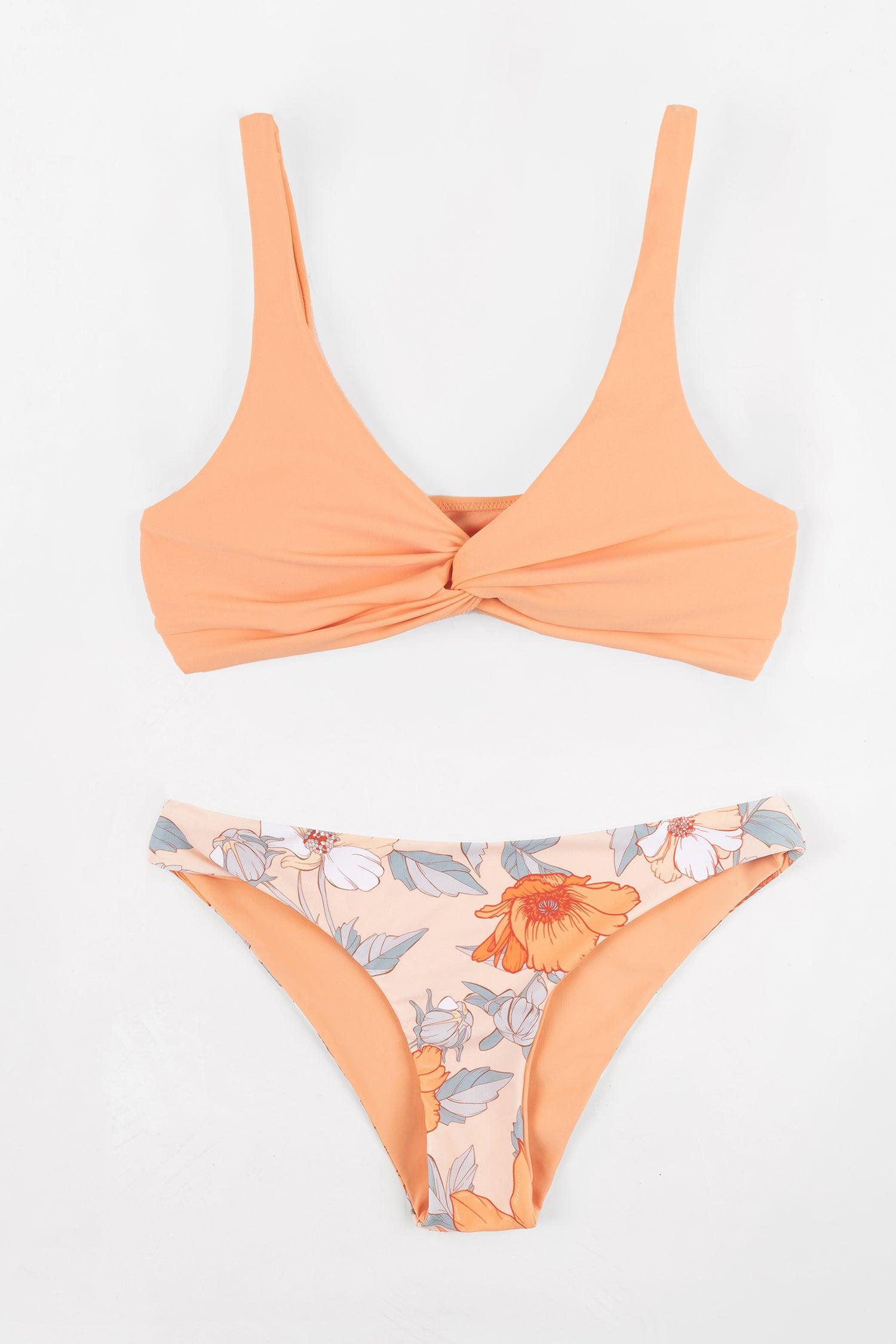 Romantic Flower Twist-Front Bralette and Hipster Bikini Set Product Image