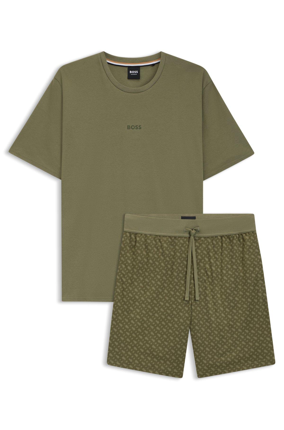 BOSS - Gift-boxed pajamas in cotton with logo and monograms - Light Green Product Image