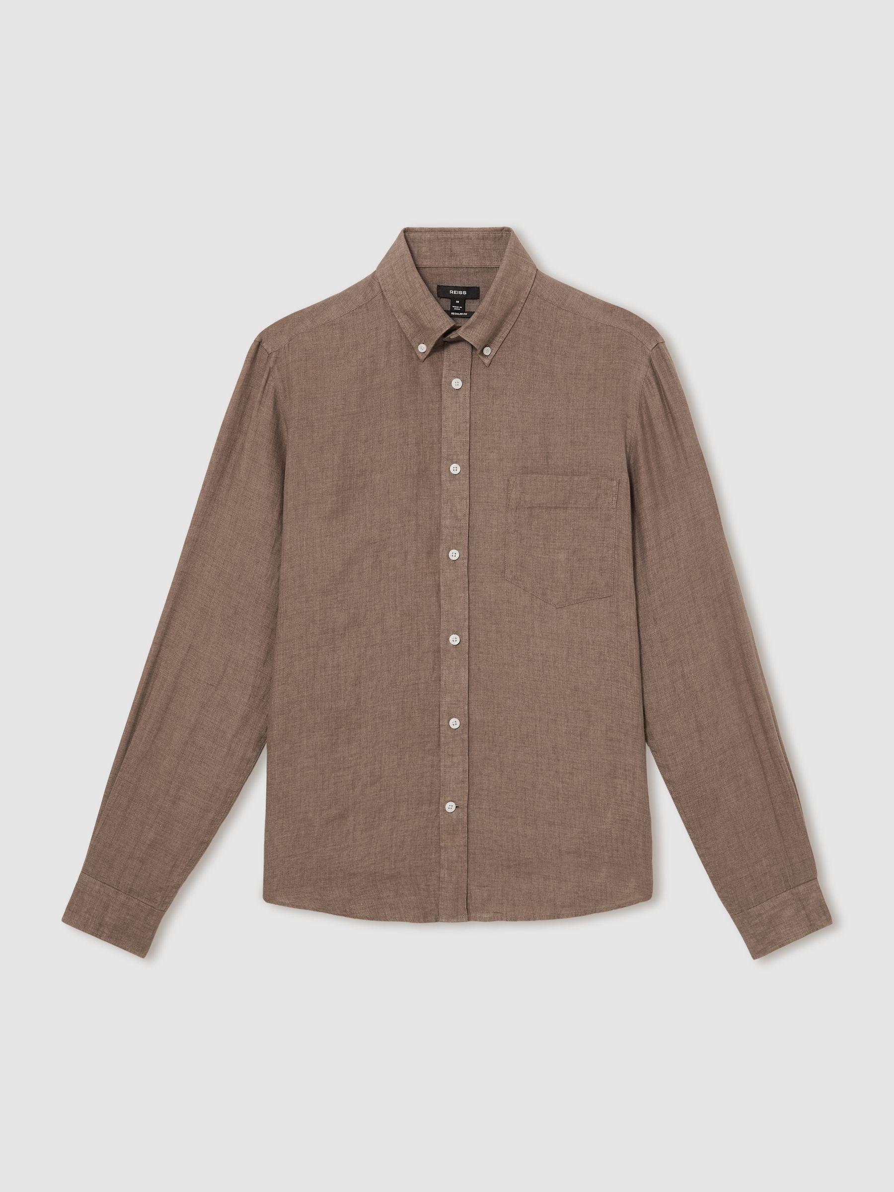 Linen Button-Through Shirt in Light Taupe Brown Product Image