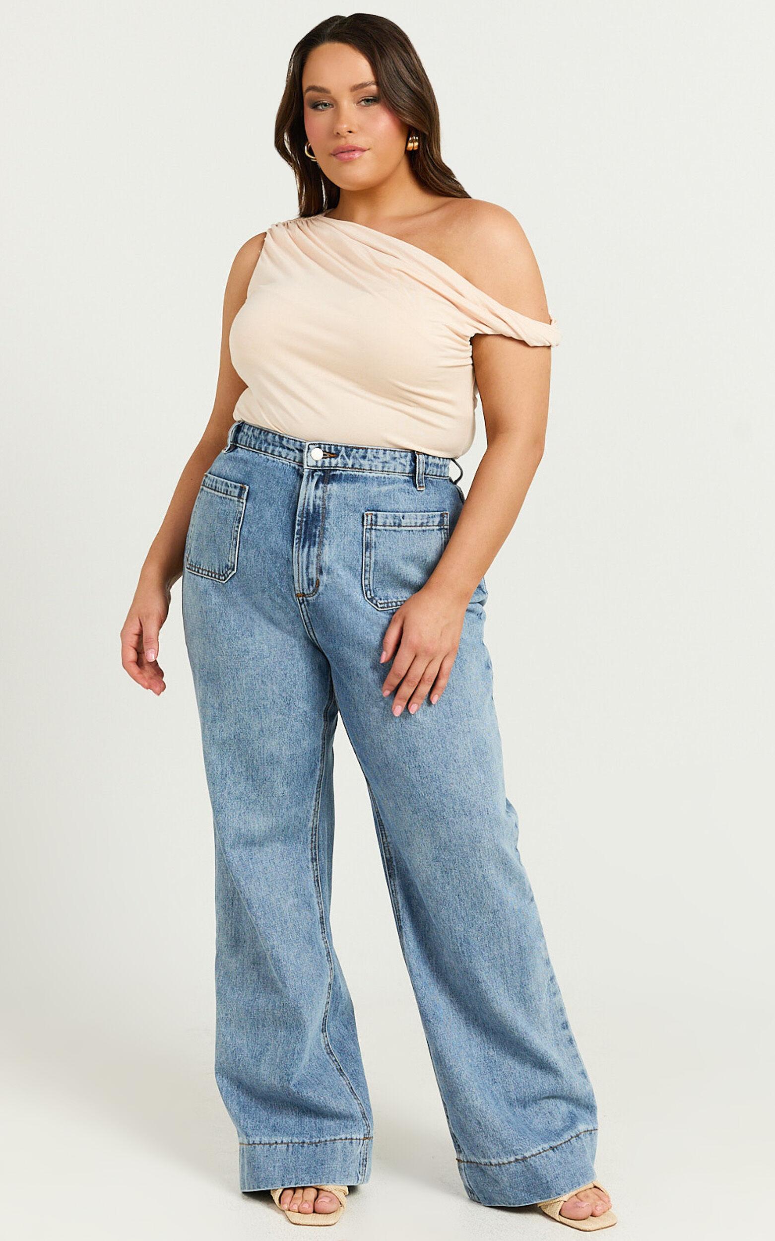 Jialeen Top - Off Shoulder Twist Asymmetrical Sleeve Top in Sand Product Image