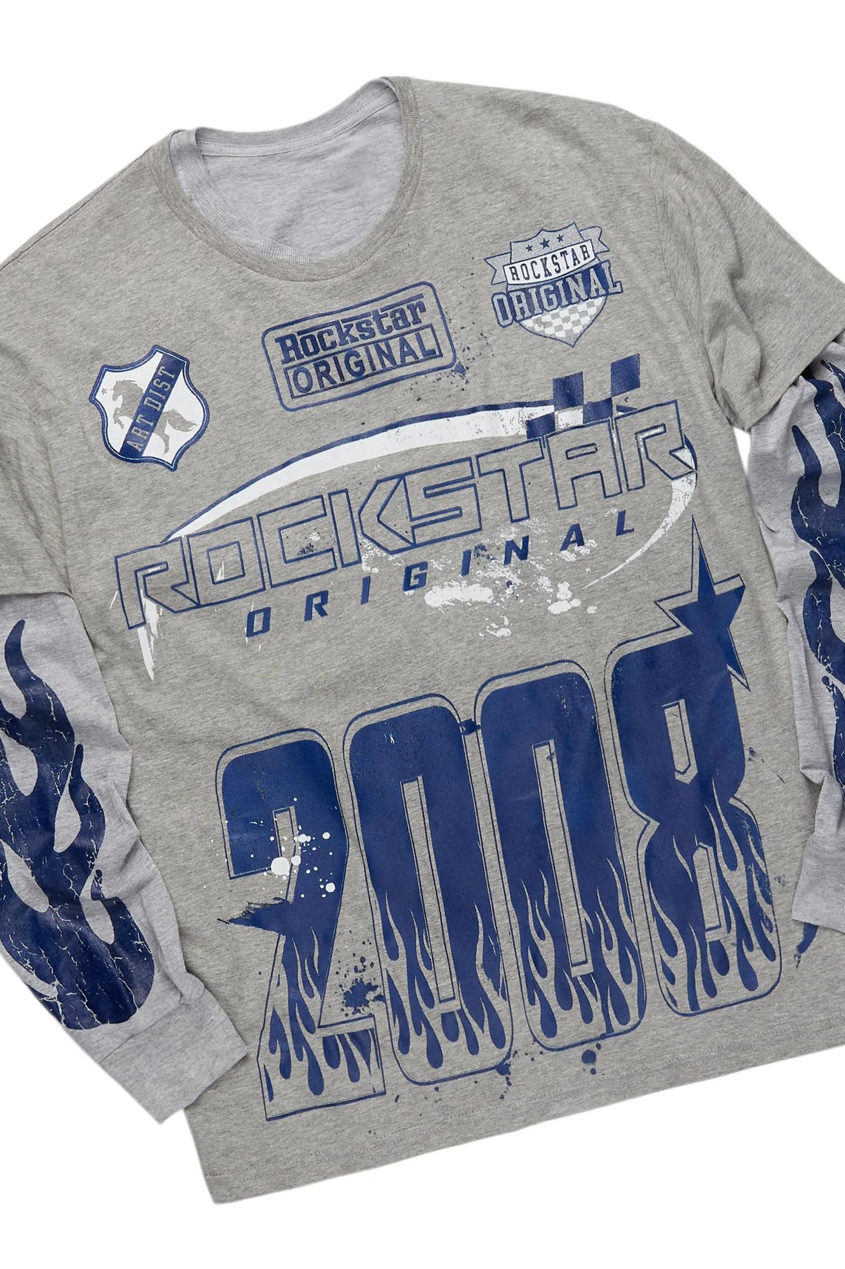 Amos Heather Grey Double Layer T-Shirt/Stacked Baggy Pant Set Male Product Image