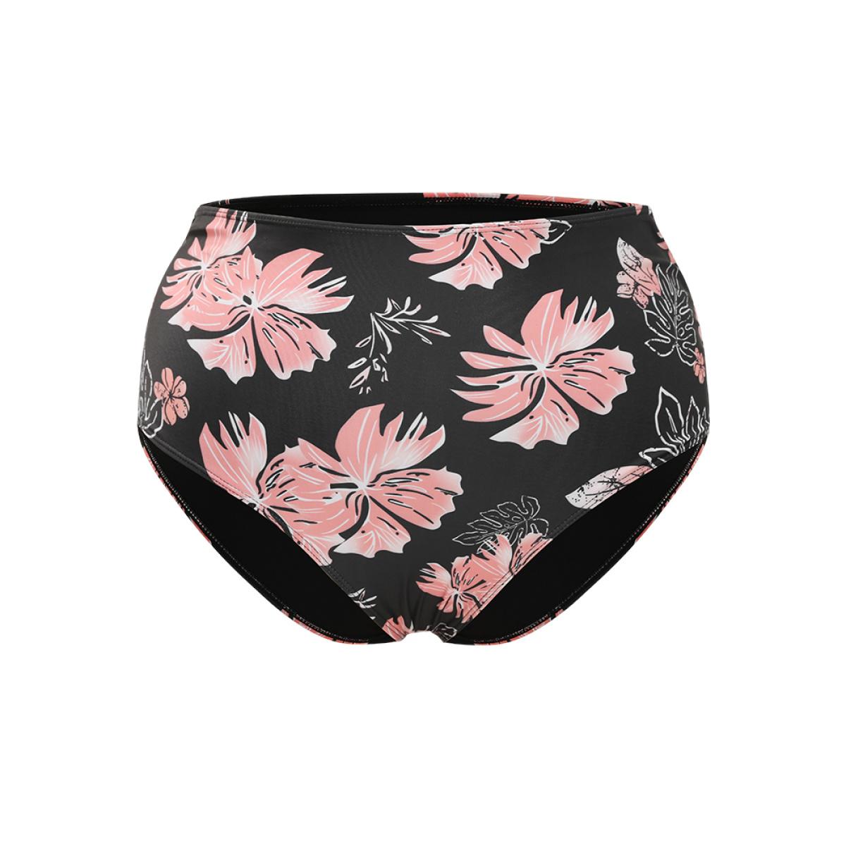 Plus Size Floral Print Gathered Adjustable Straps Swim Dress Women's Swimwear BlackFlower Vacation Bodycon Spaghetti Strap High stretch Curve Swim Dresses BloomChic 30/6X Product Image