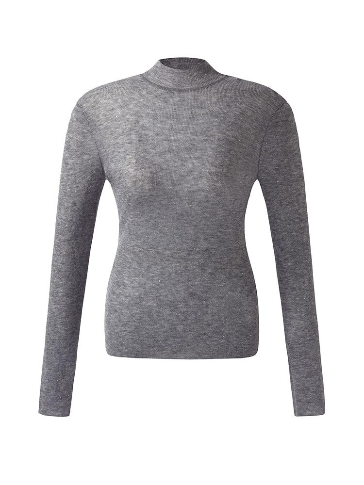 100% Wool Mock Neck Women Long Sleeve Top Product Image
