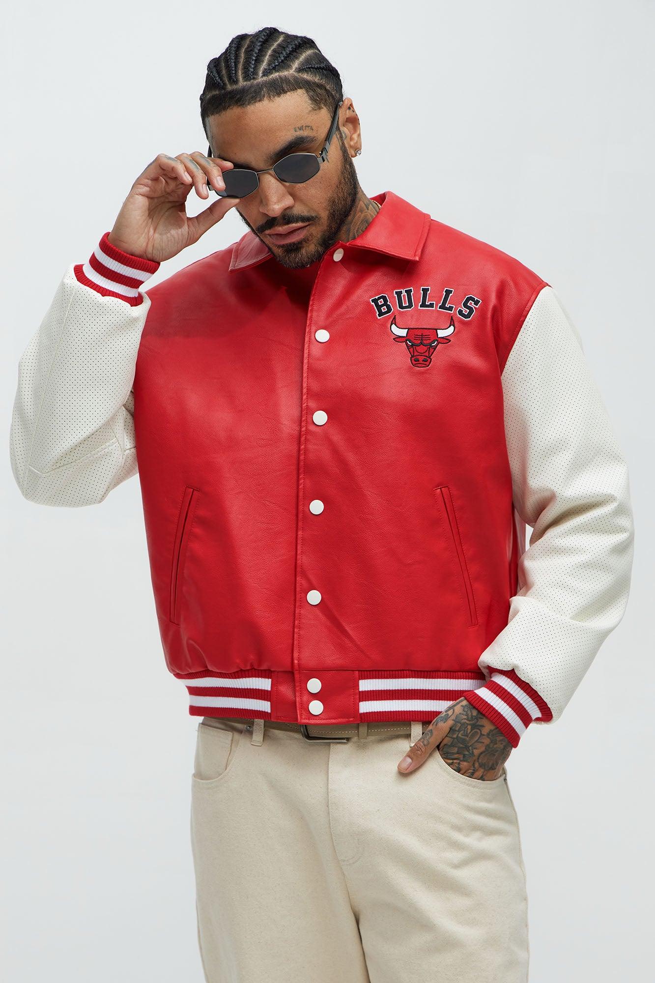 Bull Top Dawg Faux Leather Collared Varsity Jacket - Red Male Product Image