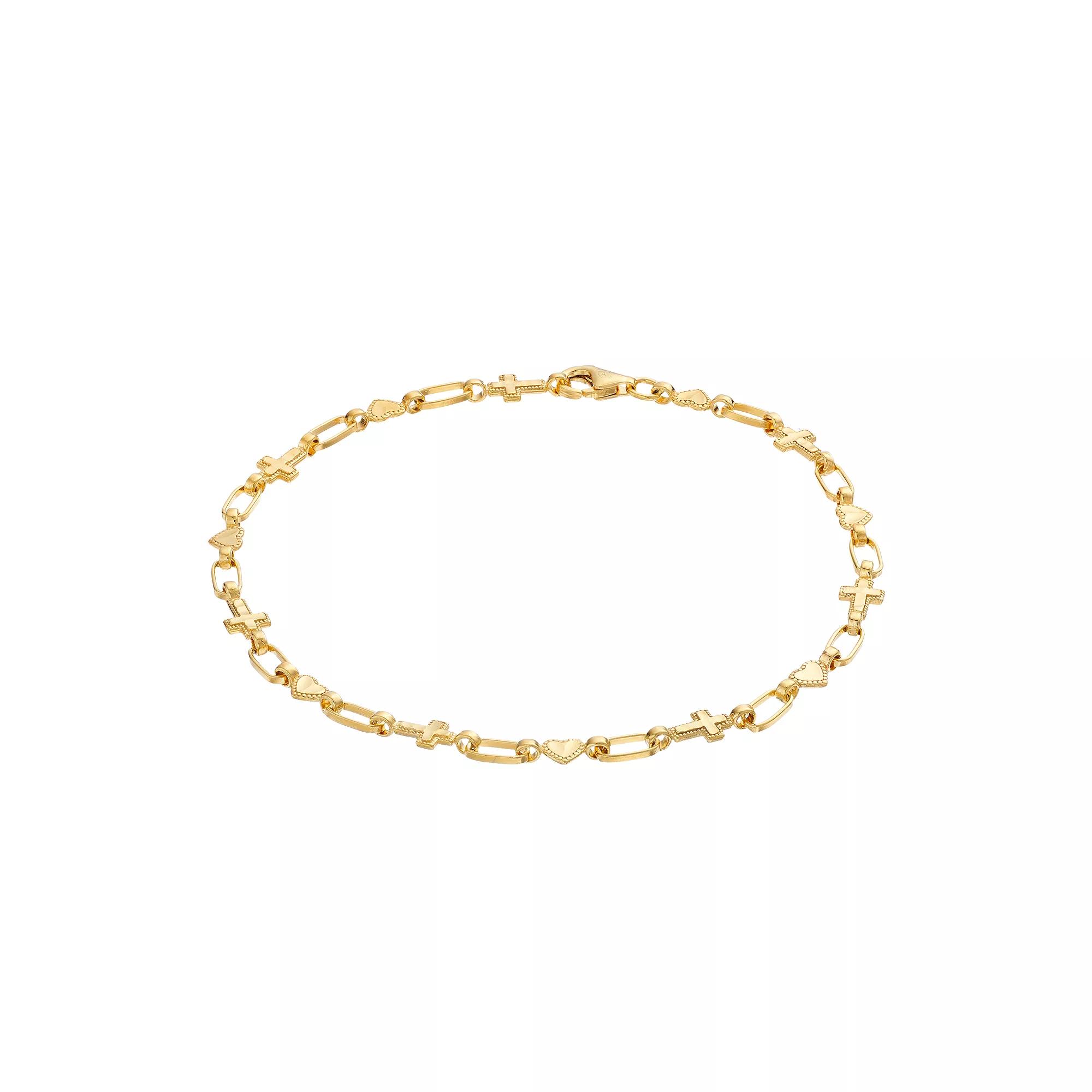 Kristen Kesho Sterling Silver Heart & Cross Link Bracelet, Women's, Size: 7.5" Product Image